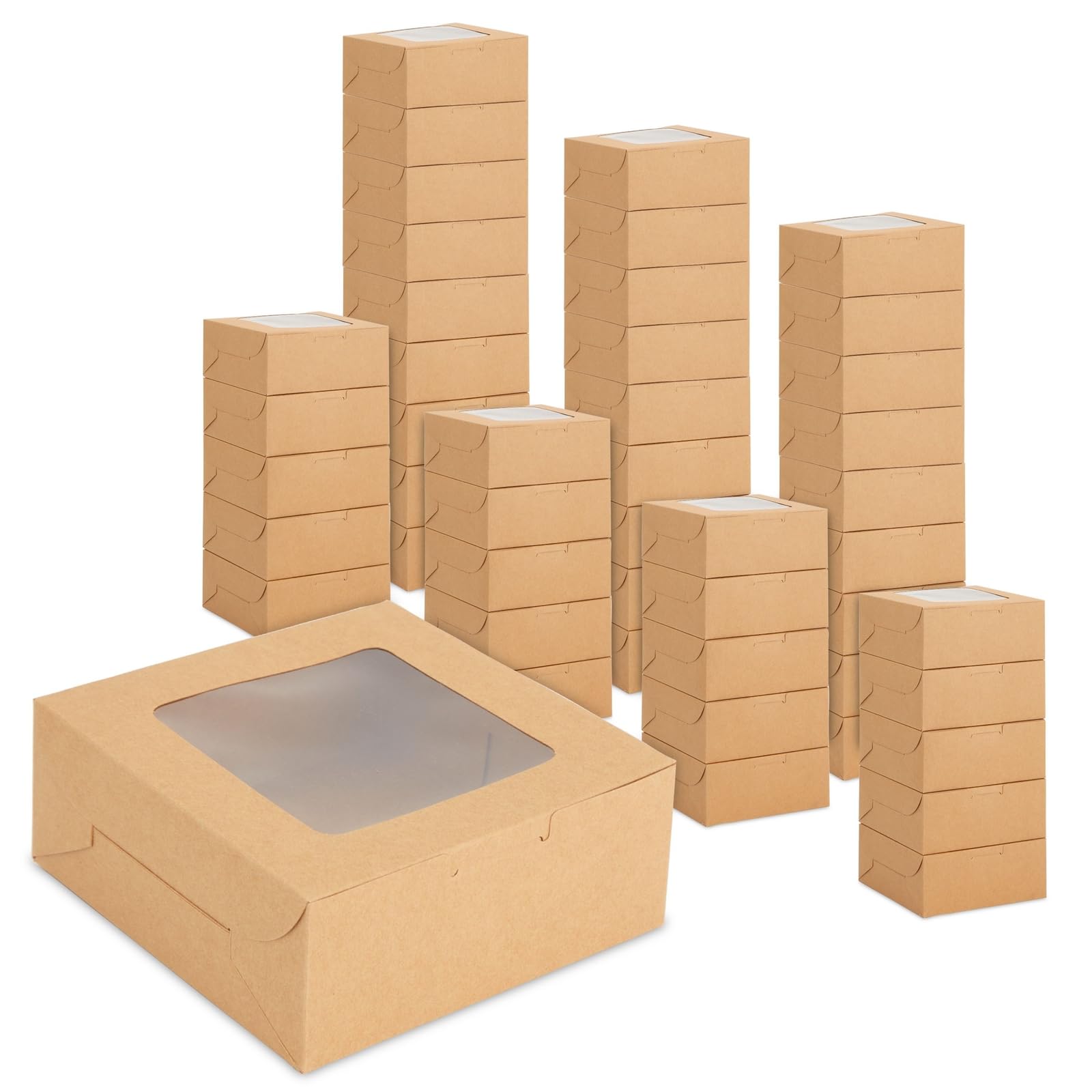 Juvale 50 Pack 6x6 Dessert Boxes with Window, Bulk Bakery Containers for Cookies, Cupcakes (Kraft Paper)