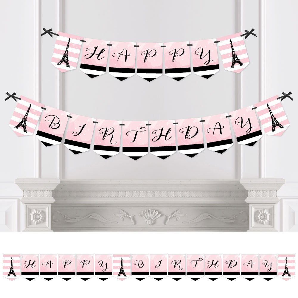 Big Dot Of Happiness - Paris, Ooh La La - Birthday Party Bunting Banner - Pink Party Decorations - Happy Birthday