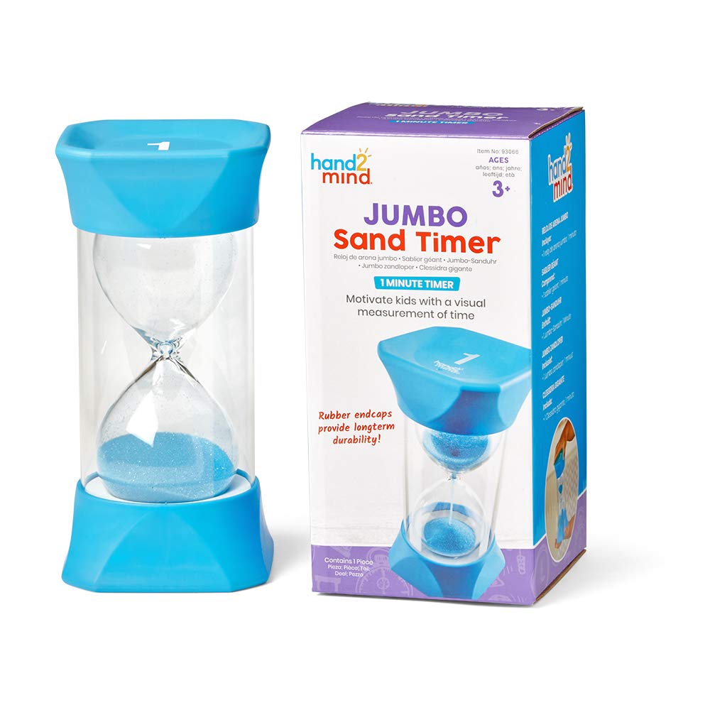 hand2mind Jumbo 1 Minute Sand Timer with Soft Rubber End Caps, Hourglass Timer, Visual Timer for Toddlers, Kids Toothbrush Timer