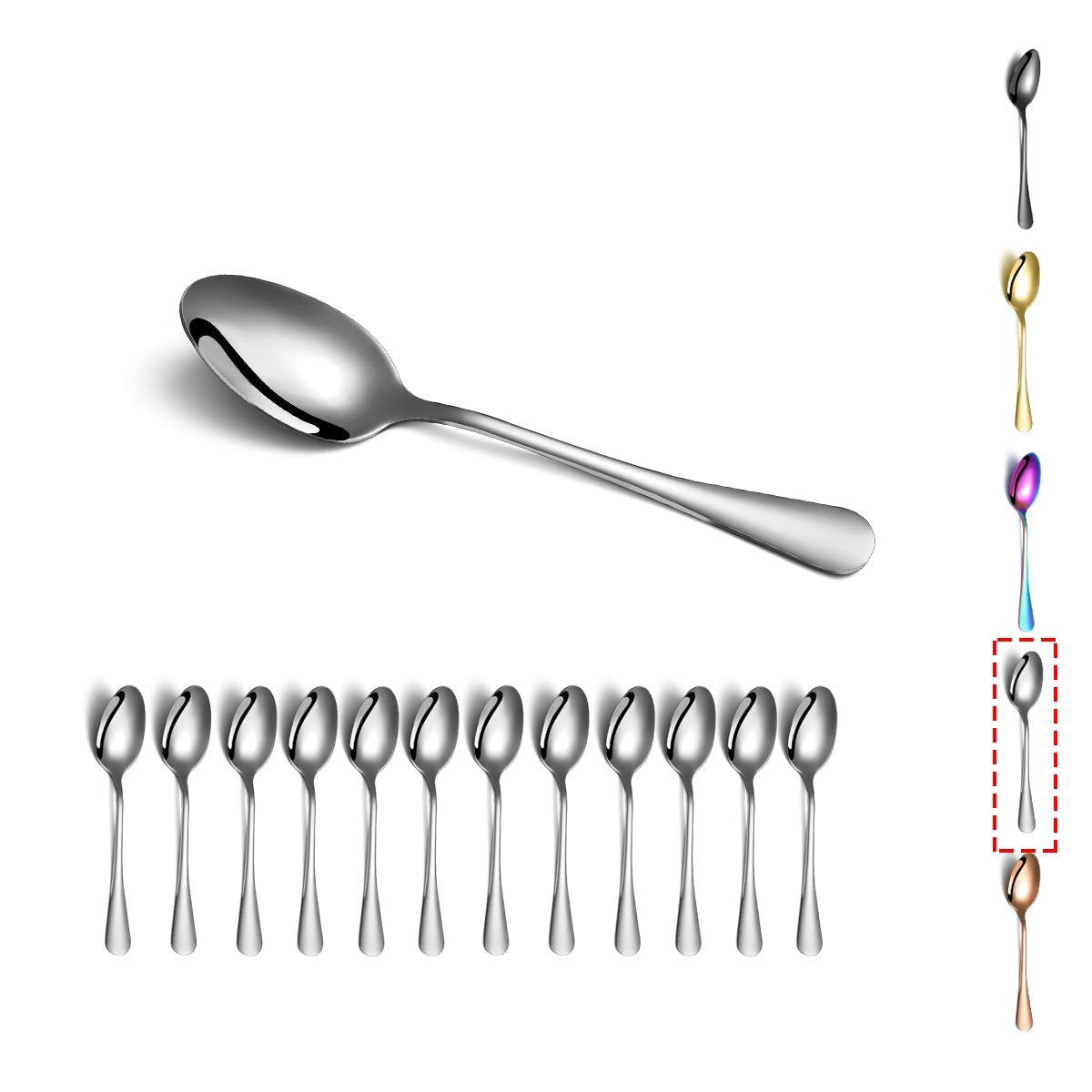 Teaspoons, Kyraton 12 Pieces 6.7'' Stainless Steel Tea Spoons, Dessert Spoon,Ice Cream Spoons, Coffee Spoon,Golden Teaspoon,Spoo