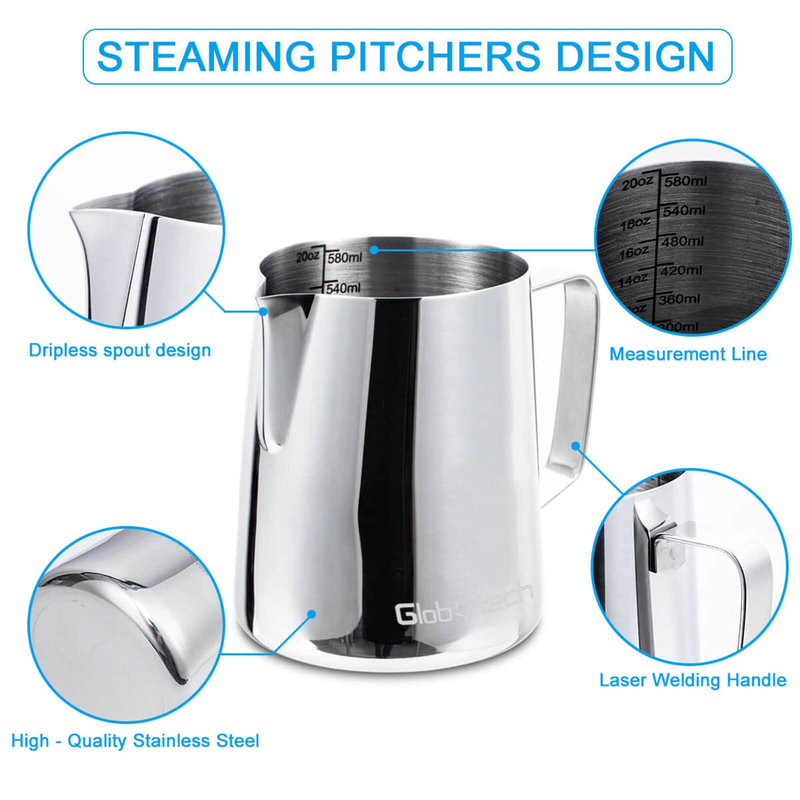 Stainless Steel Milk Frother Cup - Espresso Steaming Pitchers Coffee Foam Making Pitcher Latte Art Froth Cup Steaming Jug Cappuc
