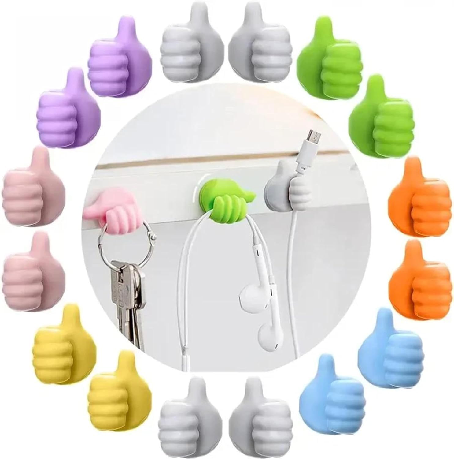 Vikings Creative Silicone Thumb Wall Hook, Multifunction Self Adhesive Cable Organizer Clips Key Hanger, No Punching NailsFree 