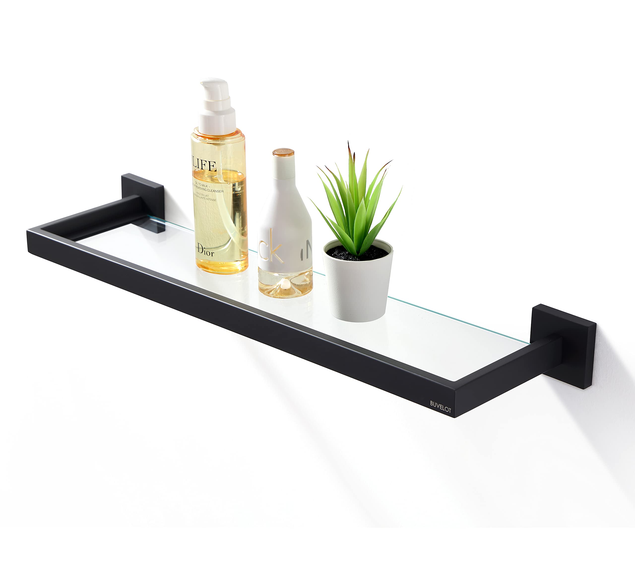 Buvelot Bathroom Shelf, Glass Shelf For Bathroom, 22.32 Inch Large, 8Mm Extra Thick Tempered Glass Shelves Wall Mounted, Square