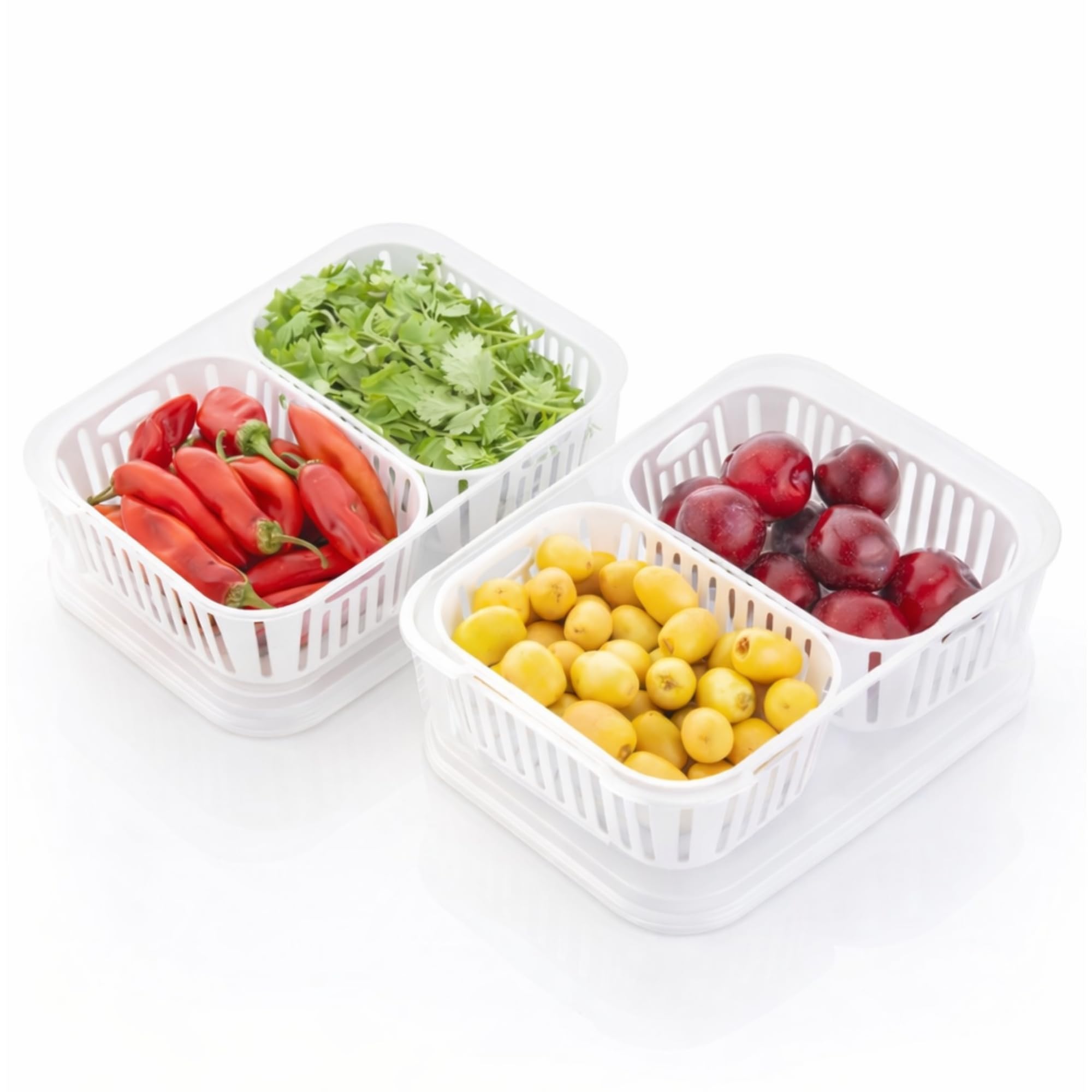 Homeglint 2500Ml 2-In-1 Fridge Storage Container (Pack Of 2) - Bpa Free Food Grade Plastic, Airtight Refrigerator Organizer With