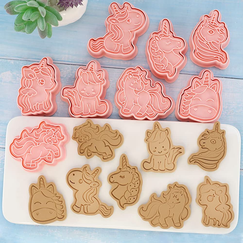 Tuxxzis 8-Pcs Unicorn Cookie Cutters Set 3D Unicorn Cookie Cutters For Baking Unicorn Birthday Party Favors And Supplies