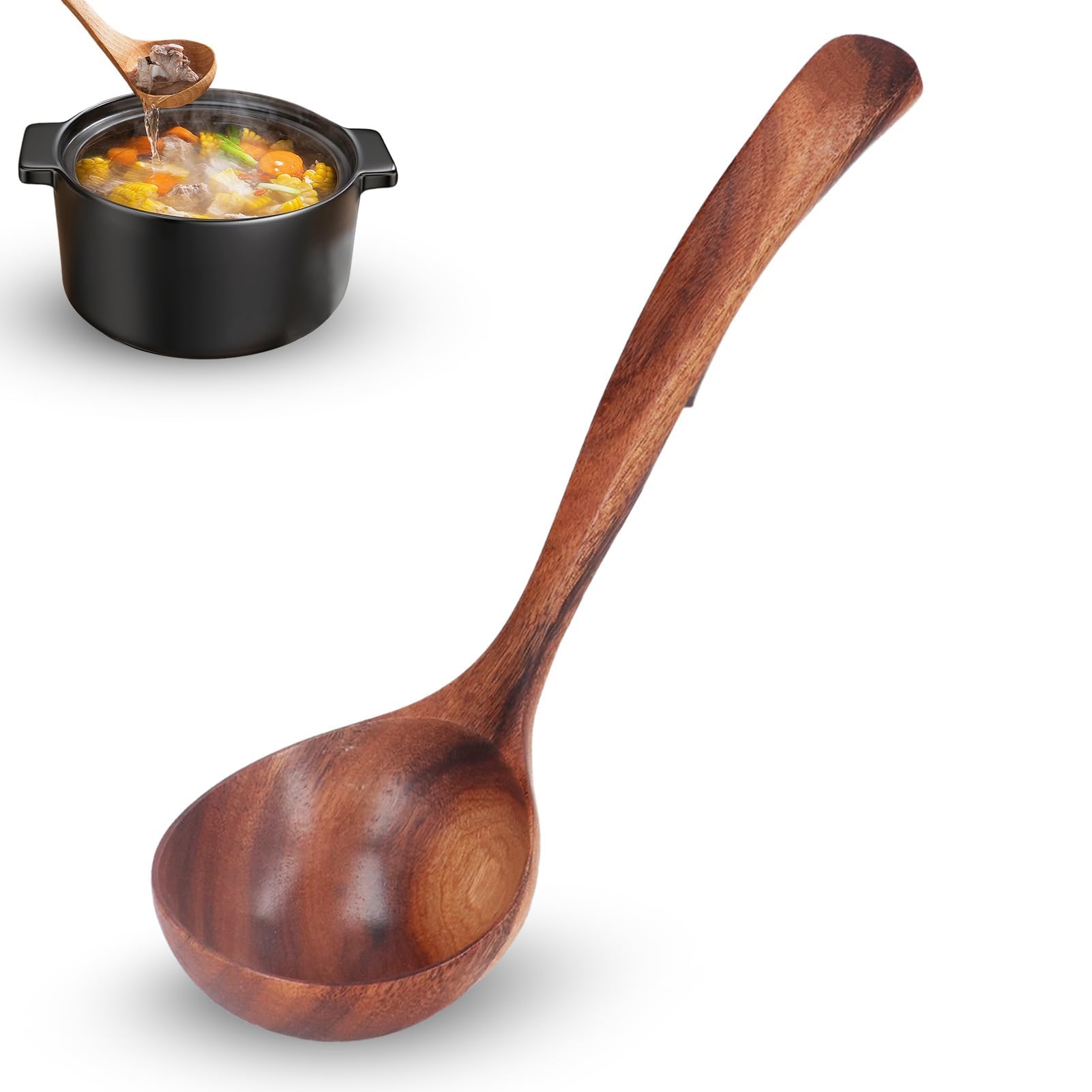 Wooden Ladle, 7.87inch Soup Ladle Wooden Serving Spoon Soup Spoon Ladle for Cooking, Serving and Stirring Kitchen Ladles for Ste