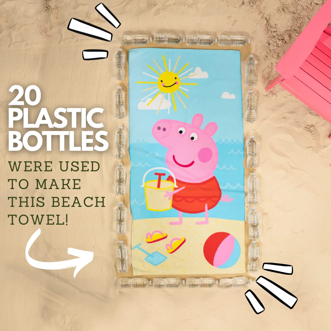 Franco Peppa Pig Kids Super Soft Lightweight 100% Recycled Bath/Pool/Beach Towel Made From Recycled Plastic Bottles, 58 In X 28