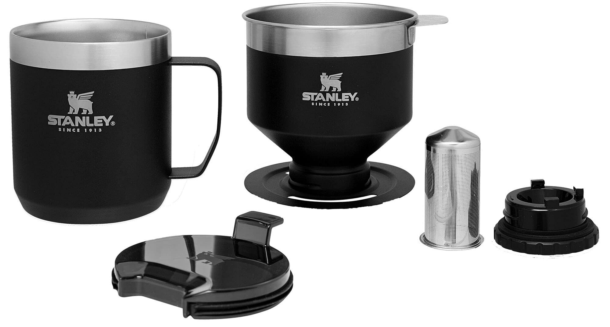 STANLEY Perfect Brew Pour Over Set - 12 oz Insulated Stainless Steel Camp Mug, Matte Black, BPA-Free, Model 10-09566-041