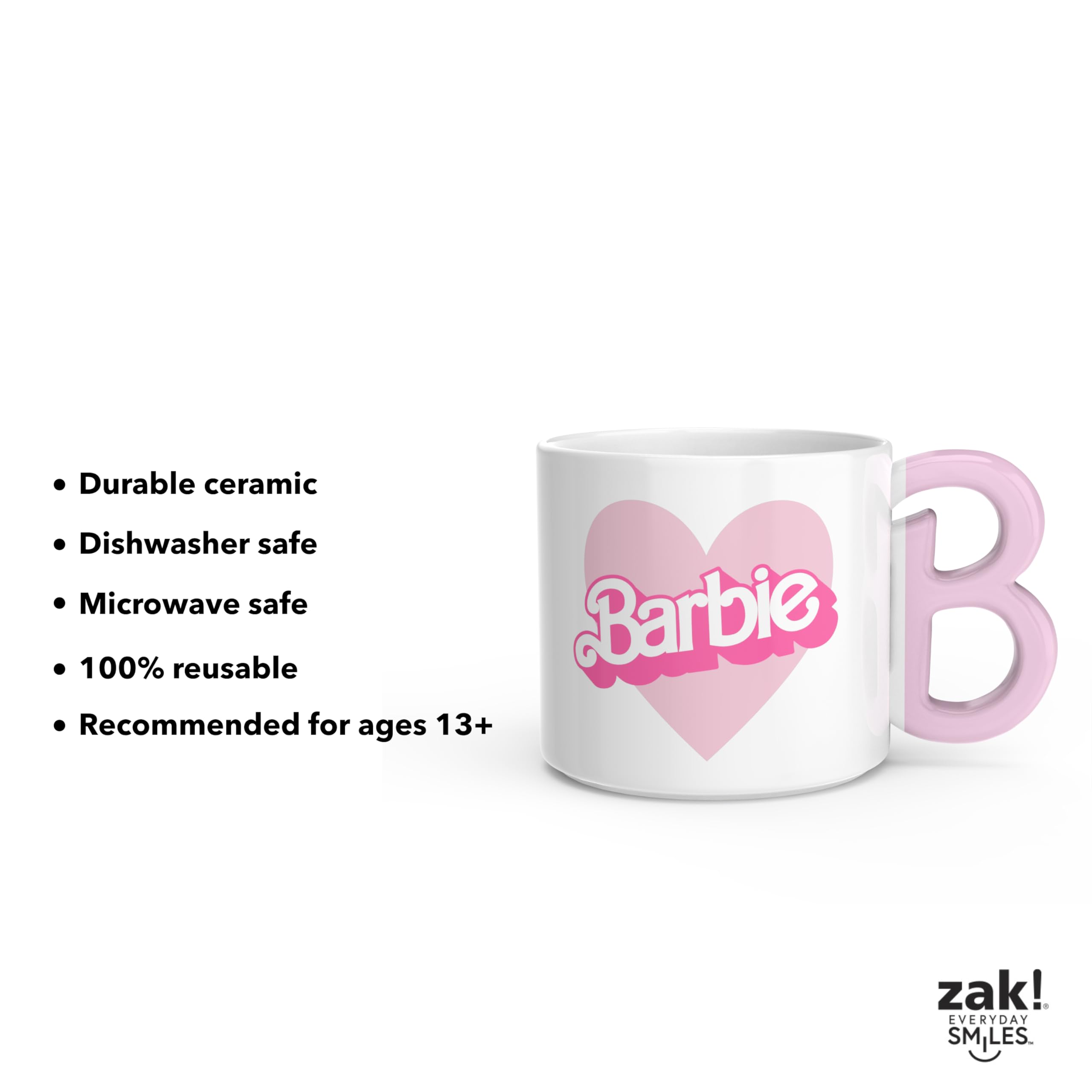 Zak Designs Barbie Ceramic Coffee Mug For Hot Drinks, Collectible Keepsake With Sculpted Handle (15 Oz, Barbie)