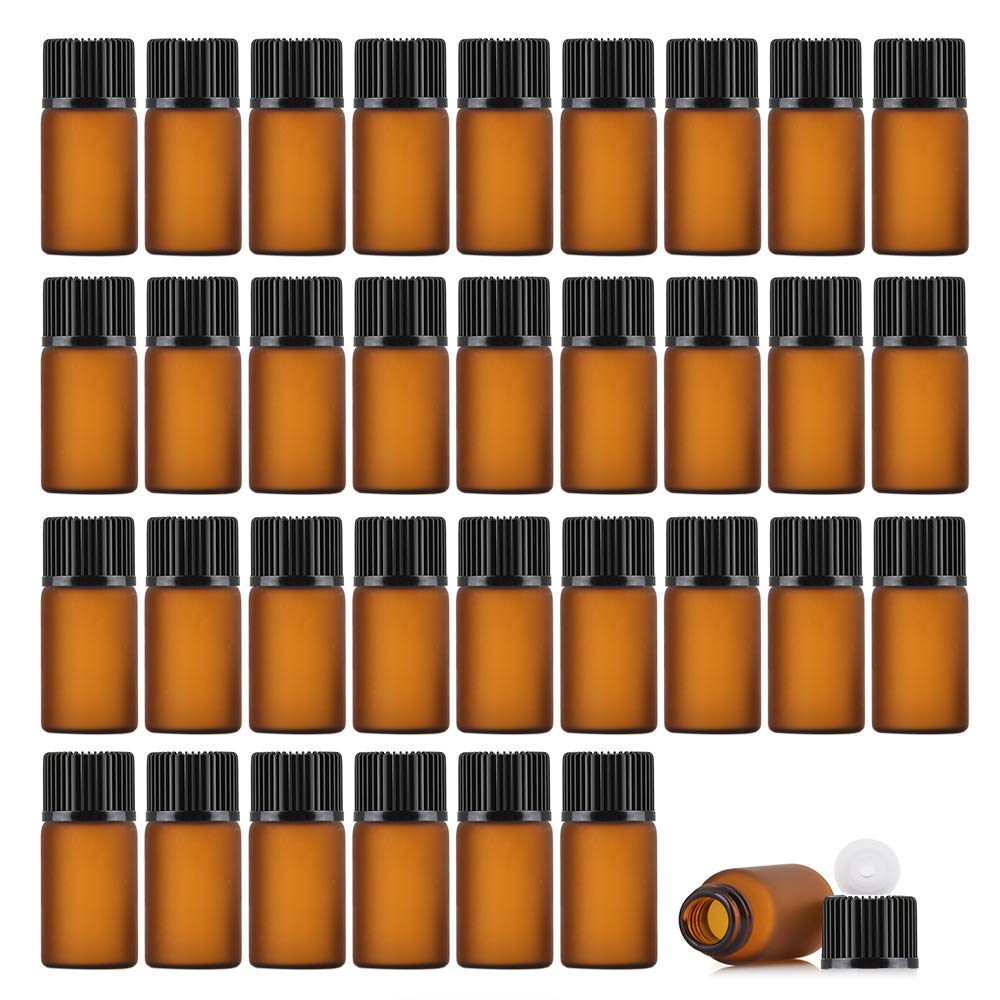 Enslz 3Ml 50Pcs Mini Amber Glass Essential Oils Sample Bottles Empty Refillable Brown Glass Perfume Bottles (3Ml)