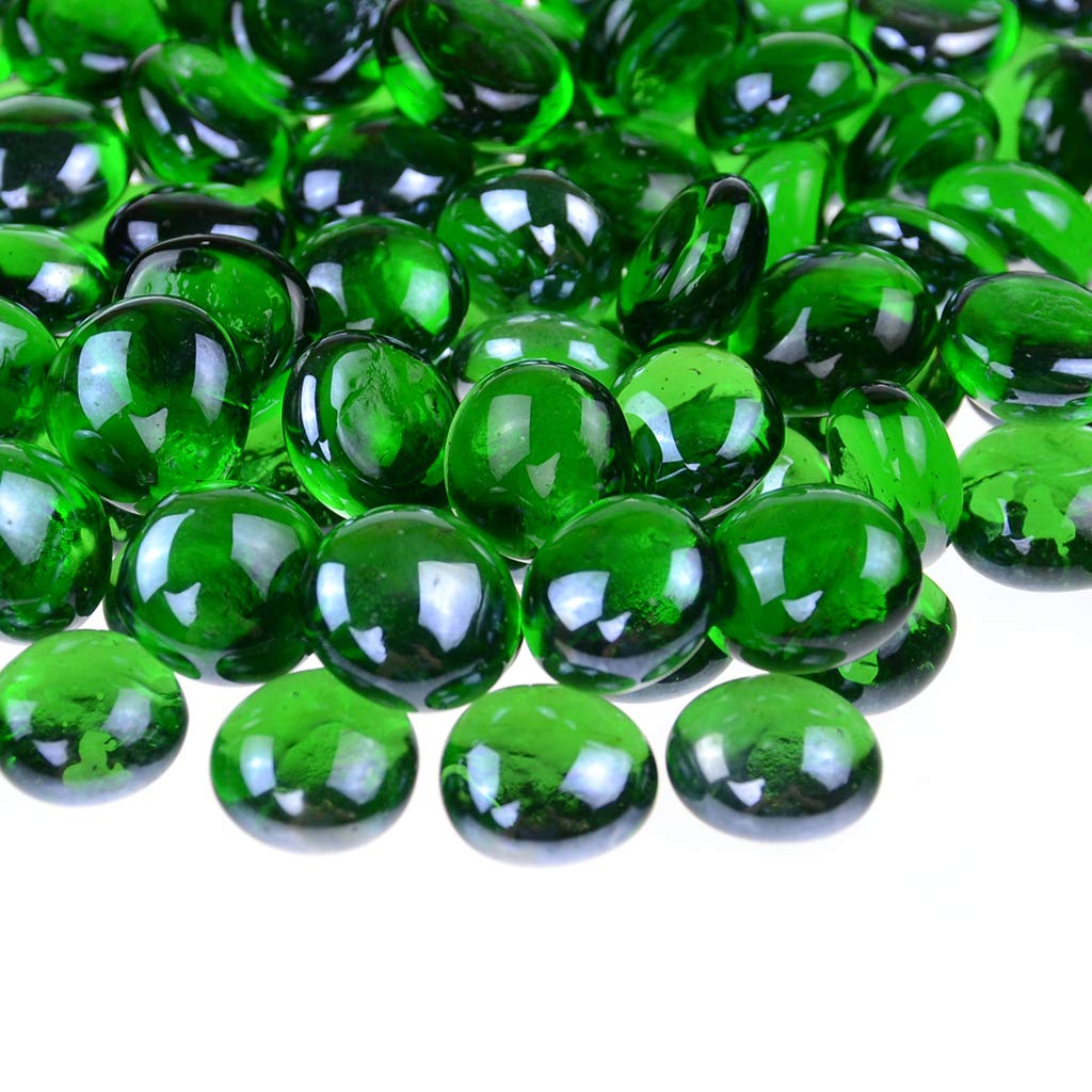 Kingou Flat Glass Gems/Marbles/Stones/Beads For Vase Filler, Table Scatter, Games - 1 Lbs (17-19Mm, Approx. 3/4'')-Green