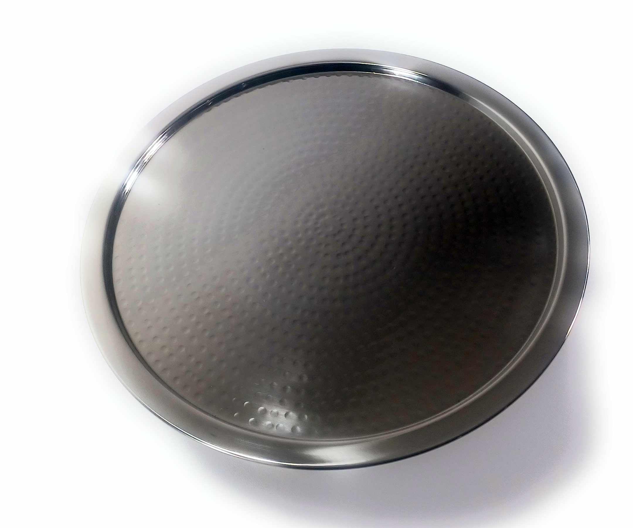 3Scompany Hand Hammered Stainless Steel Cake Plate Shiny Fishish Holds Up To 10 Inch Cake Or Pie Dishwasher Safe. 12'' Round X 4