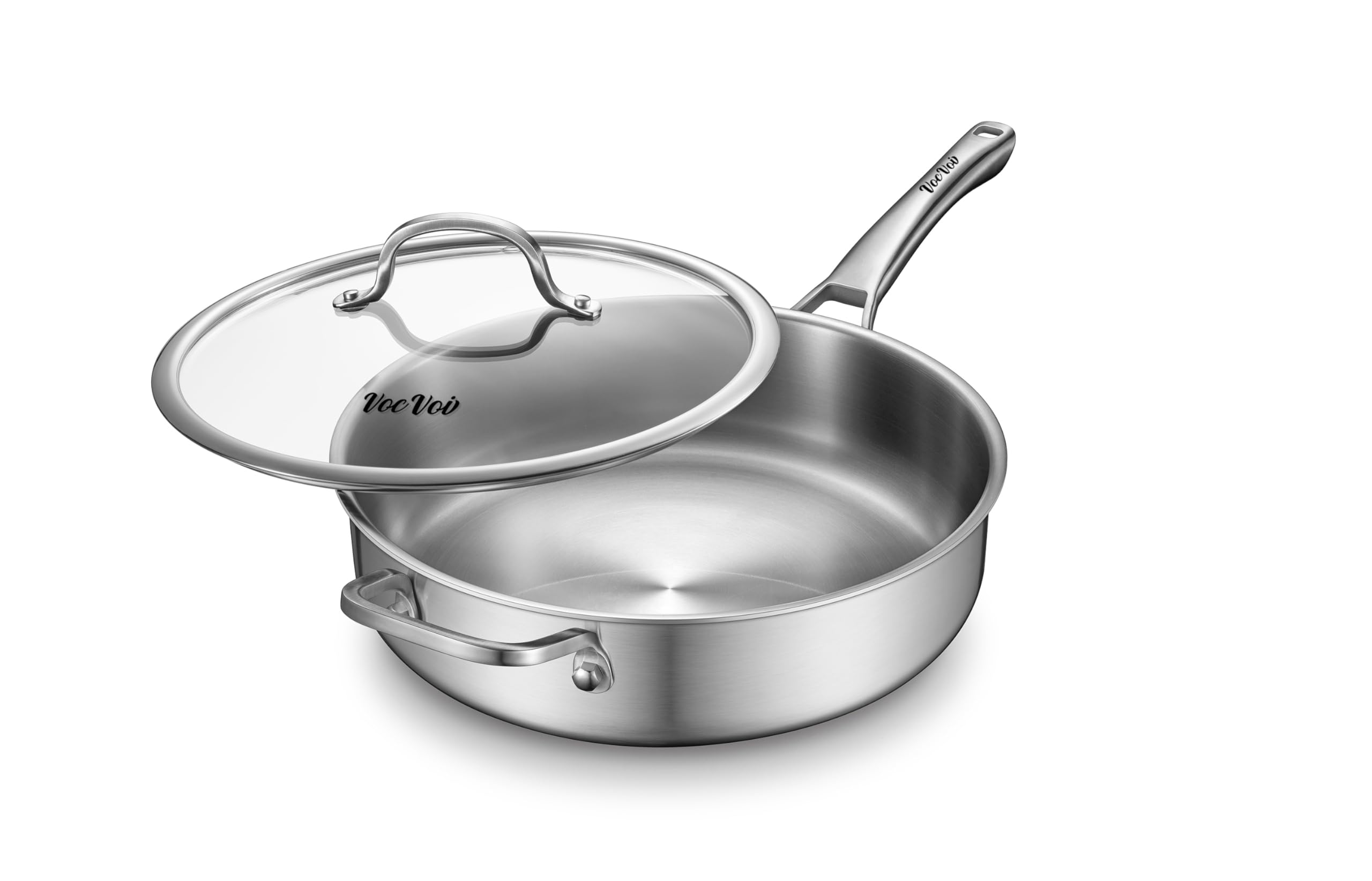 VocVoi Saute Pan,7 Quart Saute pan,Stainless Steel Cookware,skillet,12.5 inch Stainless Steel Saute Pans with Lid,Dishwasher and