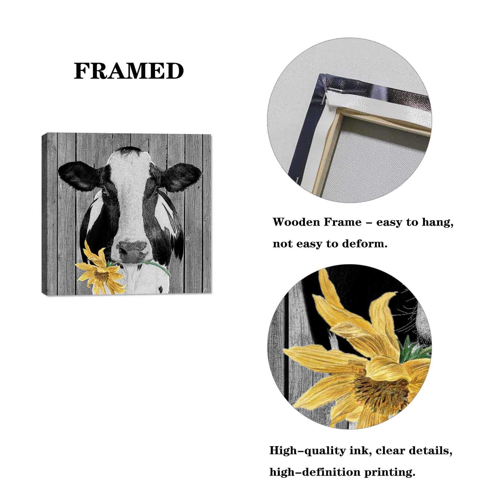 Nteumm Holstein Cow Canvas Wall Art Decor Black And White Country Farmhouse Kitchen Bathroom Rustic Retro Picture Modern Home Be