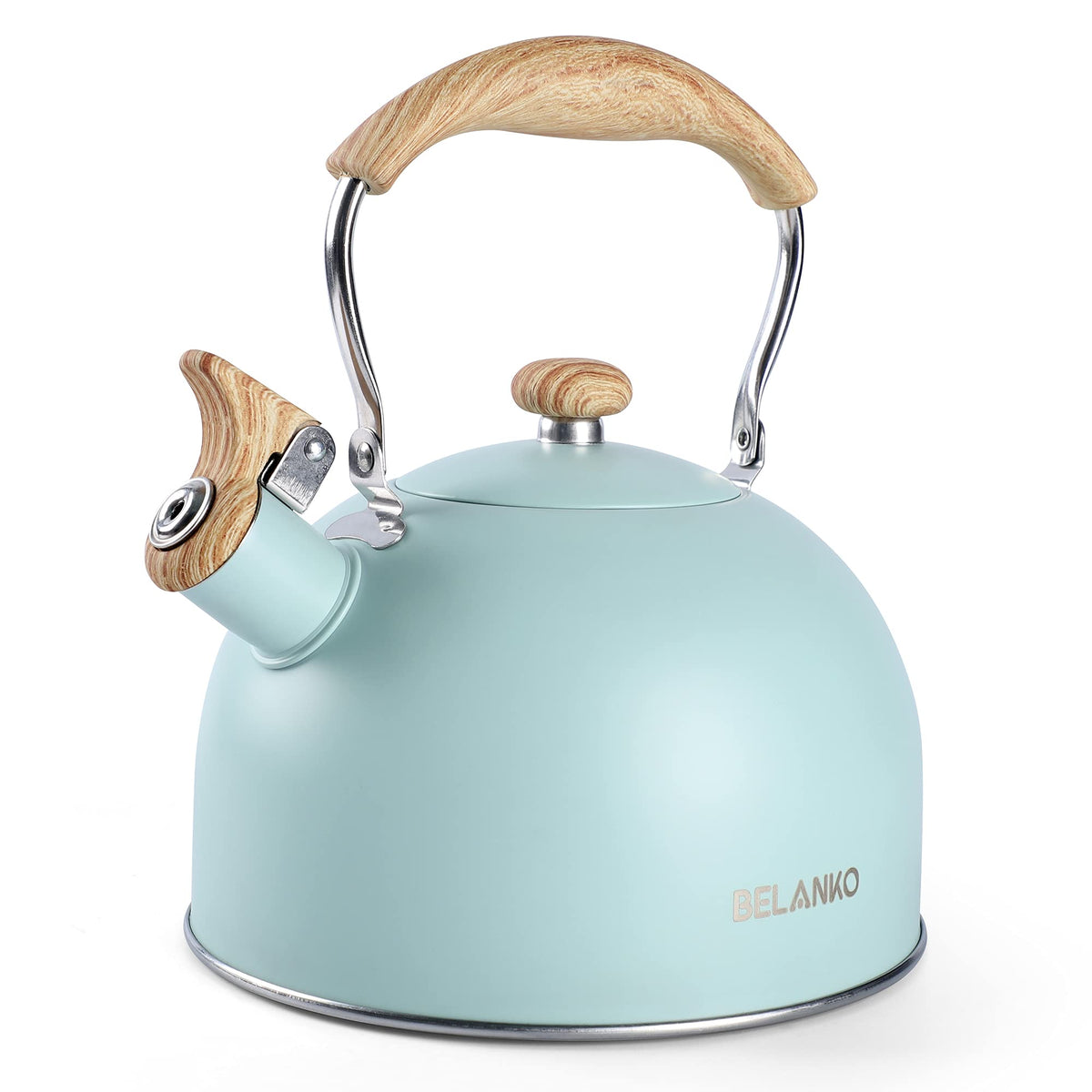 Tea Kettle, Belanko 85 Oz / 2.5 Liter Whistling Tea Kettle, Tea Pots For Stove Top Food Grade Stainless Steel With Wood Pattern