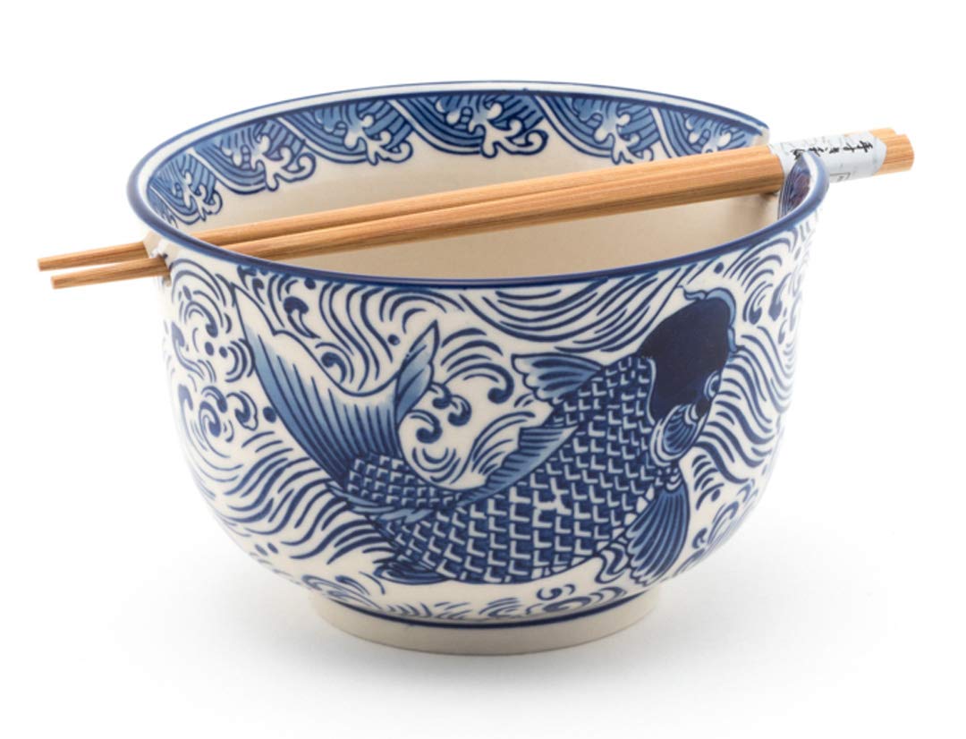 Happy Sales Hsrb-Lgcoib, Multi Purpose 6.25'' D Large Ramen Udon Soba Pho Noodle Donburi Rice Tayo Bowl With Chopsticks, Coi