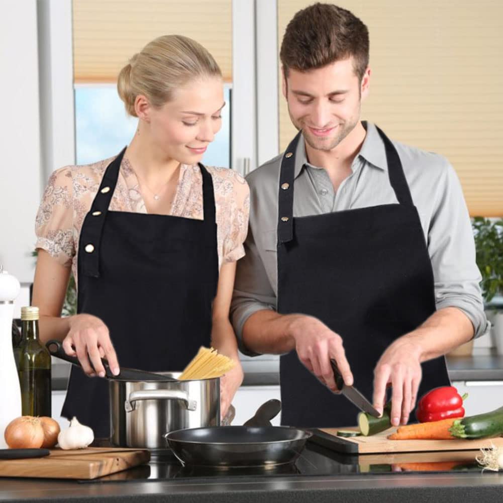 Yiujefda Black Aprons For Women Men With Pockets Adjustable Straps Waterproof Cute Canvas Kitchen Cooking Apron For Chef Waitres