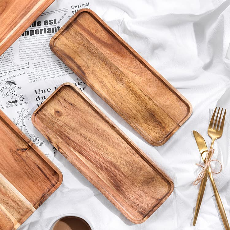 Homeimpel Wood Platter, 100% Natural Wood, Durable, 11 X 4.1 X 0.6 Inches, Acacia, Serving Tray For Food, Dessert, Salad, Cookie
