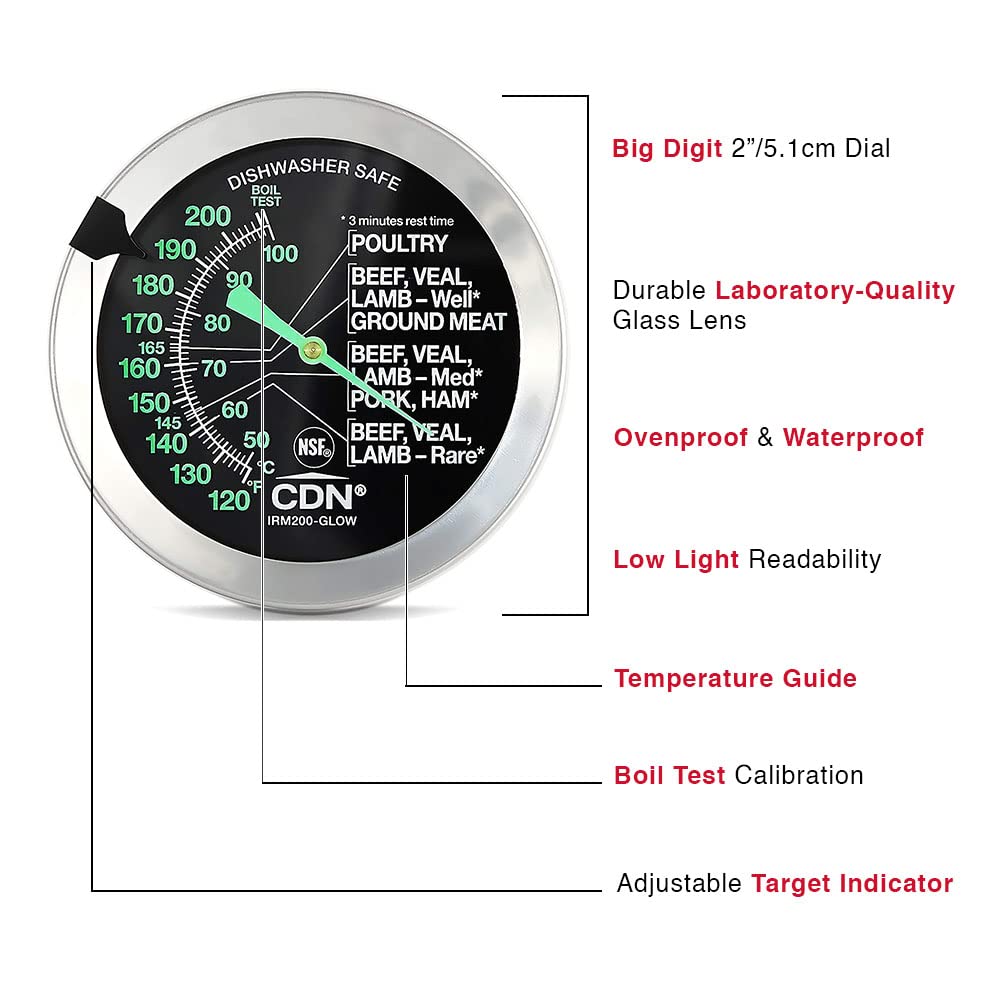 Cdn Ovenproof Meat Thermometer - Glow | Proaccurate, Temperature Guide On 2 Dial - Easy-To-Read In Low Light - Poultry, Roasti