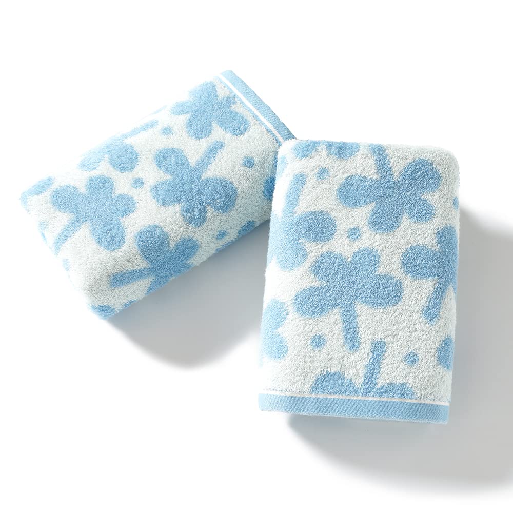 Sense Gnosis Blue Hand Towels Set Of 2 Clovers Pattern 100% Cotton Absorbent Soft Floral Hand Towels For Bathroom Decorative 13