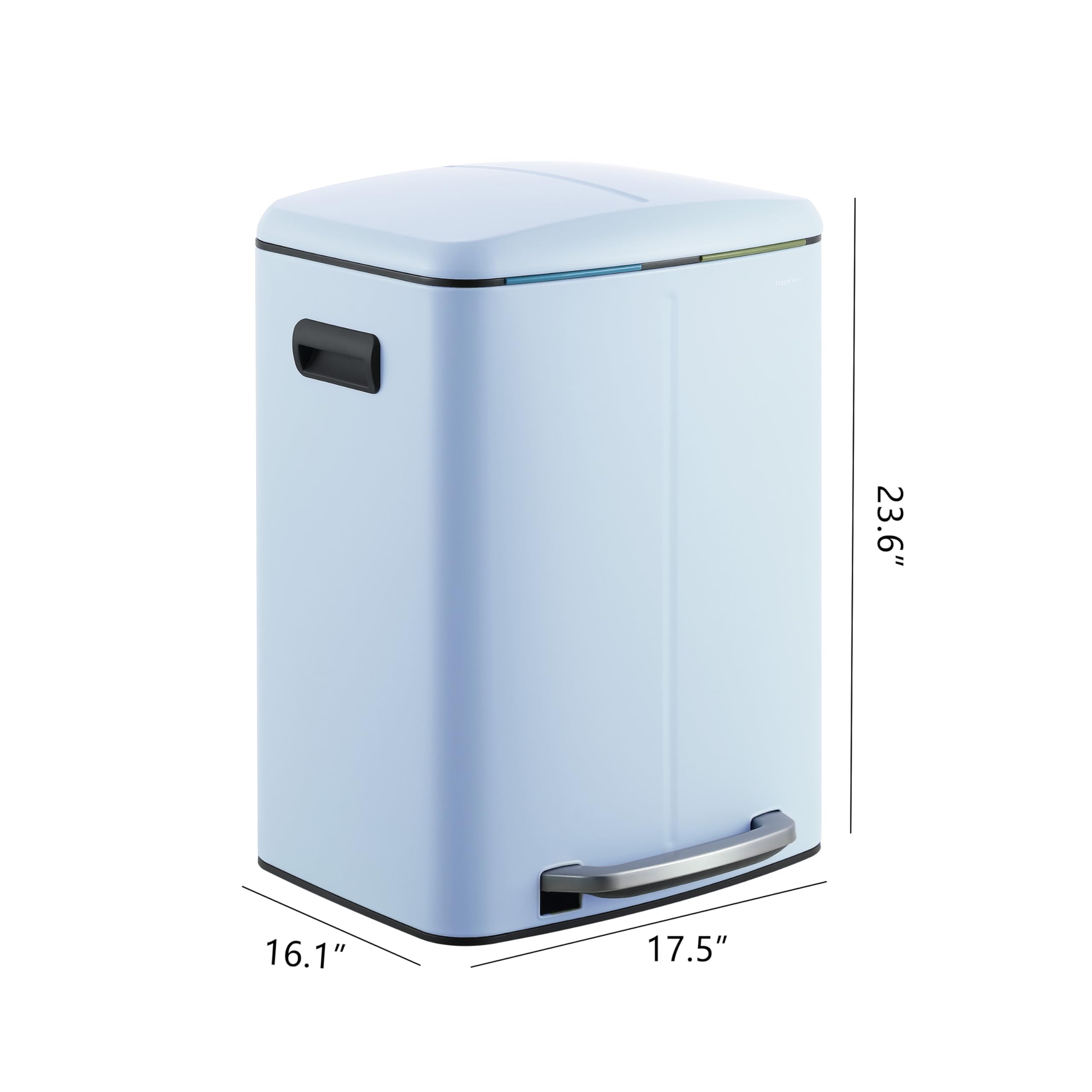 Happimess Hpm1005H Marco Rectangular 10.6-Gallon Double Bucket Trash Can With Soft-Close Lid, Tide Pool Blue, Fingerprint Resist