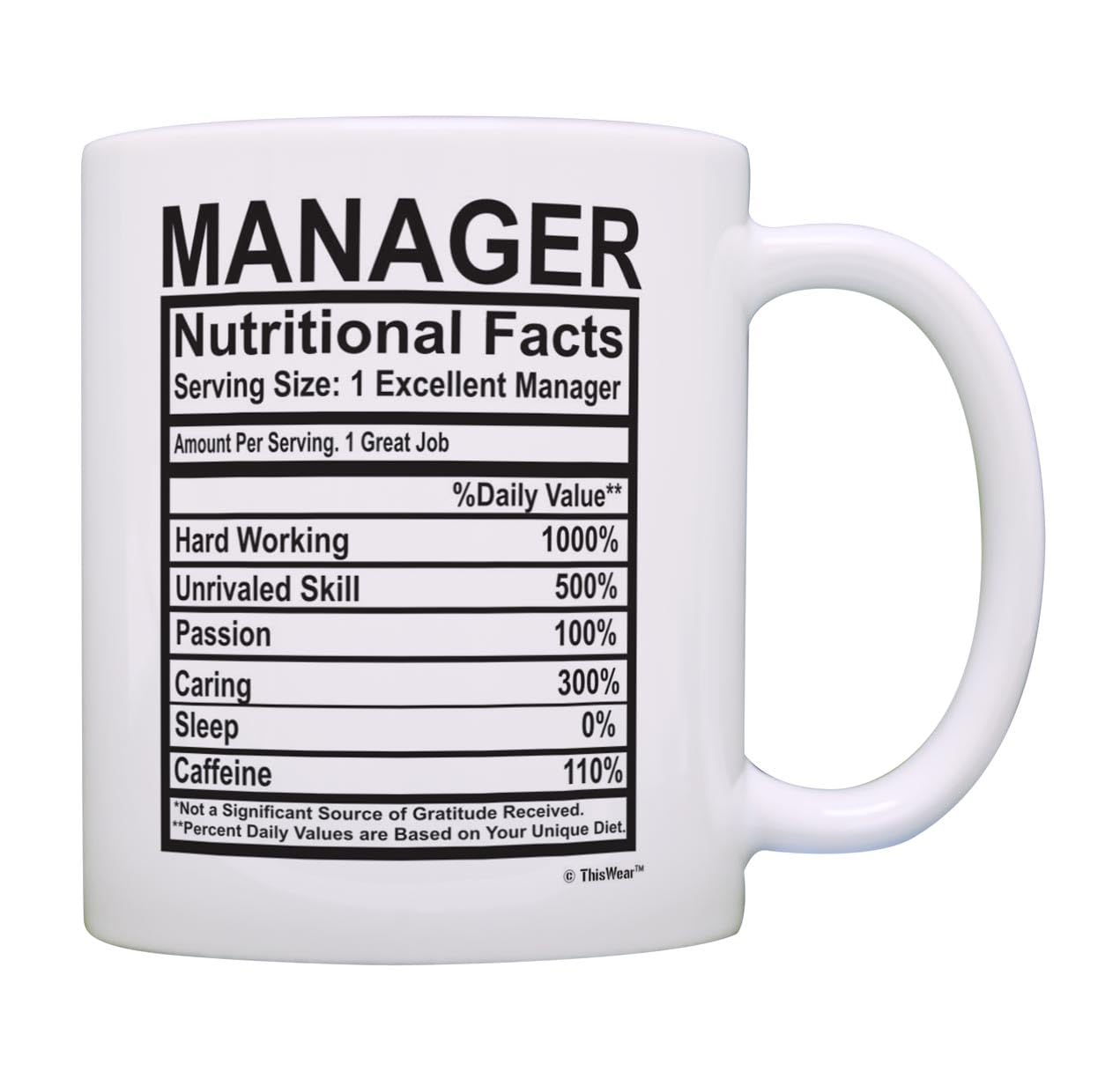 Manager Coffee Mug Manager Nutrition Facts Manager Birthday Gift Management Coffee Mug Tea Cup White
