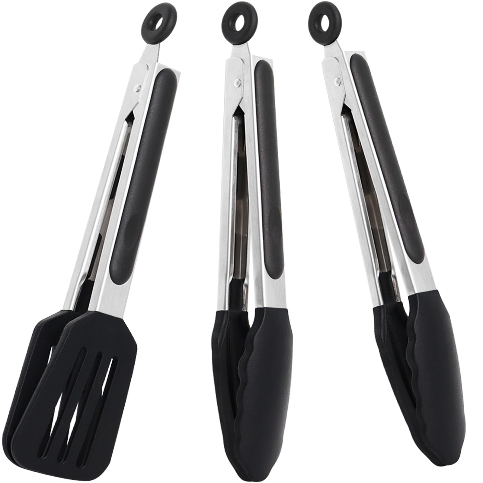 Pharamat 9 Inch Small Kitchen Tongs Set Of 3, Silicone Cooking Tongs With Silicone Tips And Stainless Steel Handle, Silicone Ton