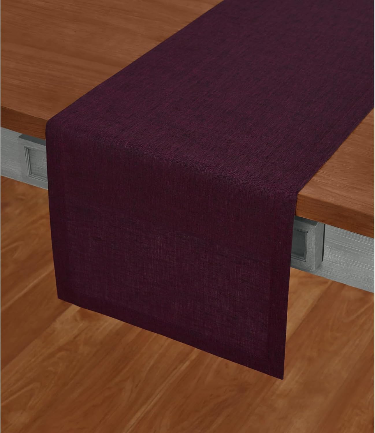 Solino Home Linen Chambray Burgundy Table Runner 132 Inches Long - Athena, 100% Pure Linen 14 x 132 Inch Table Runner for Fall, 