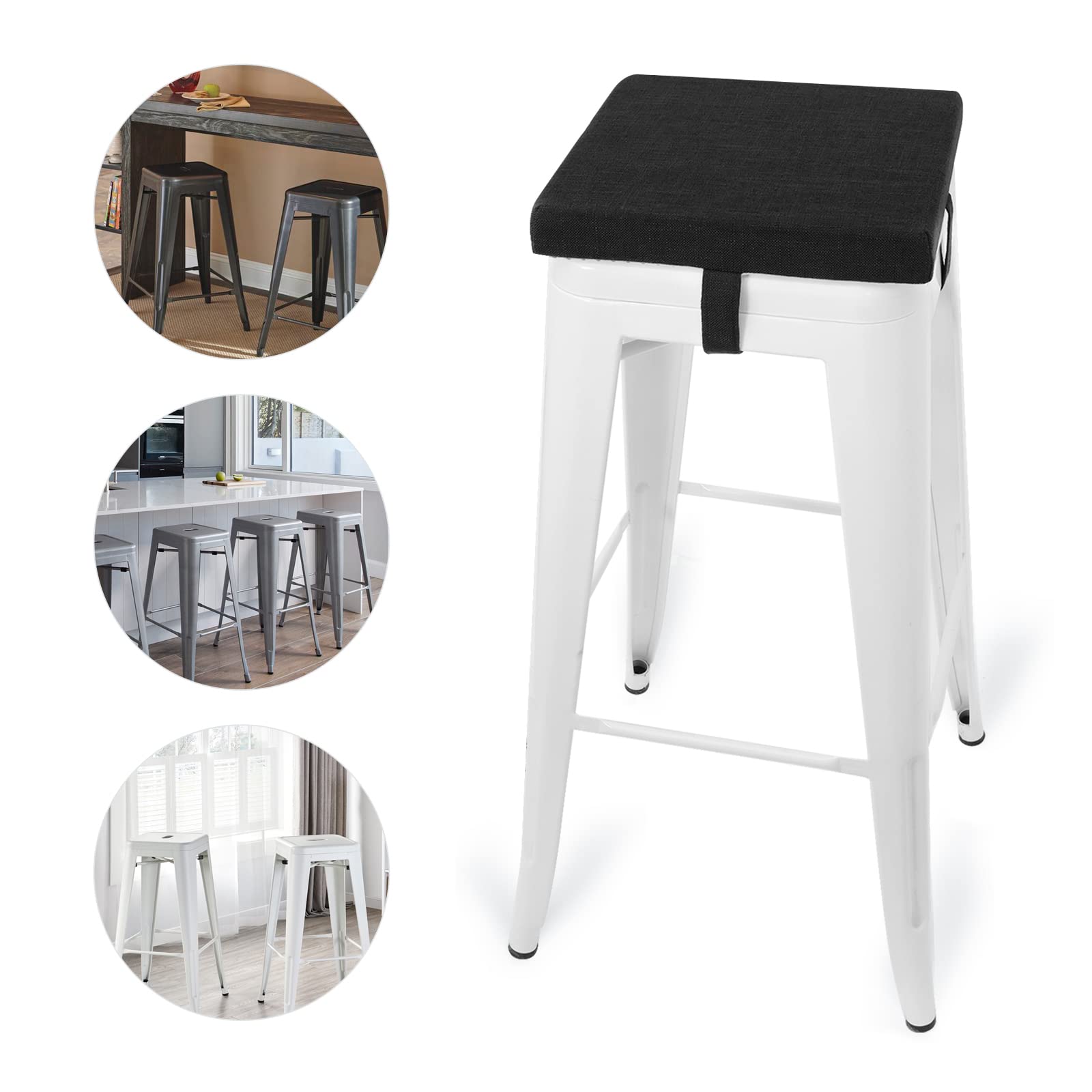 Tromlycs Bar Stool Cushion Square 12X12 Chair Seat Cushion Textured Barstool Pad With Ties, 1 Piece, 12 Inches, Black