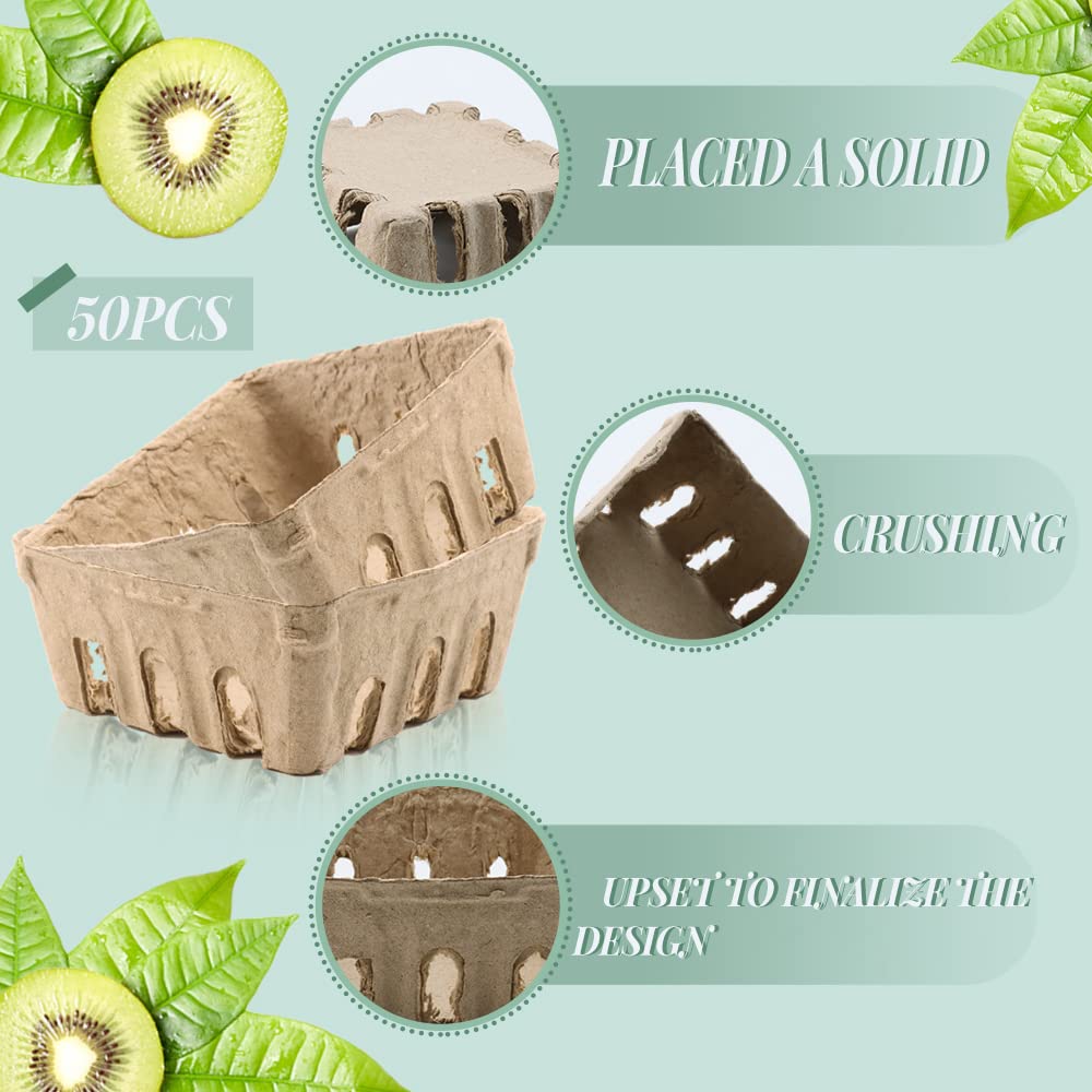 Vmiapxo 50 Pack Natural Pulp Fiber Berry Basket, Small Farmers Market Produce Basket Containers Kitchen Supplies For Strawberry