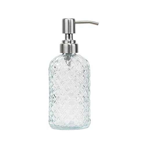 SDlumeiy 16 Oz Soap Dispenser with 304 Rustproof Stainless Steel Pump  Kitchen  Bathroom Soap Dispenser  Refillable Liquid Glass Soap Dispenser for Hand Soap  Soap  Lotion. (Clear)