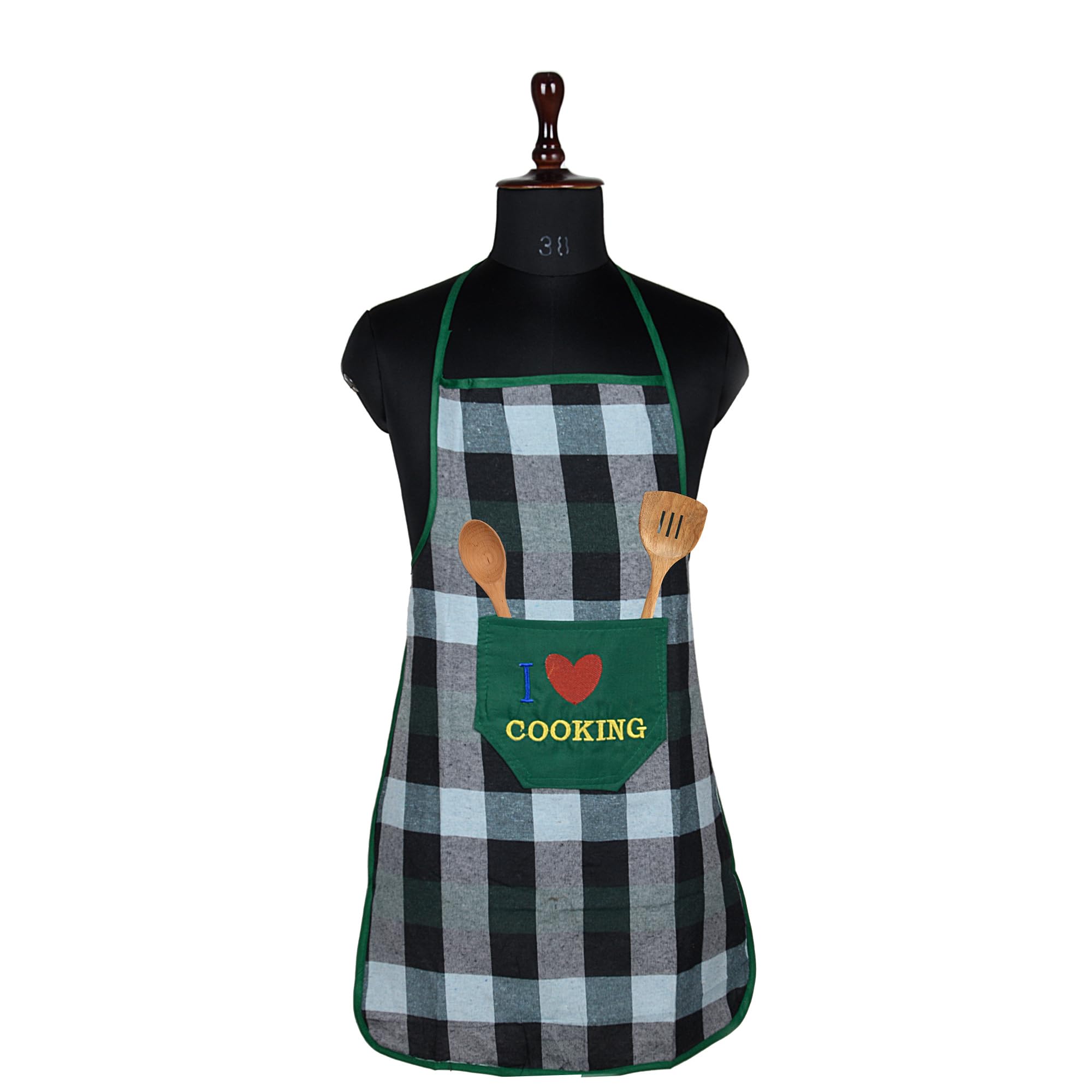 Kuber Industries Kitchen Apron | WomenS & MenS Waterproof Chef Apron With Front Pocket | Bada Check Pattern  Green