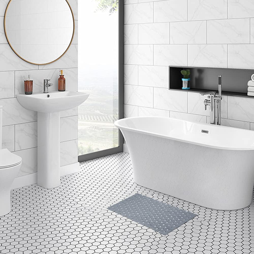 Bamboo Bath Mat Bathroom Rugs Floor Wood Shower Bathtub Waterproof Non Slip Grey Accessories 16x24 Inch Easy to Clean  2 pcs