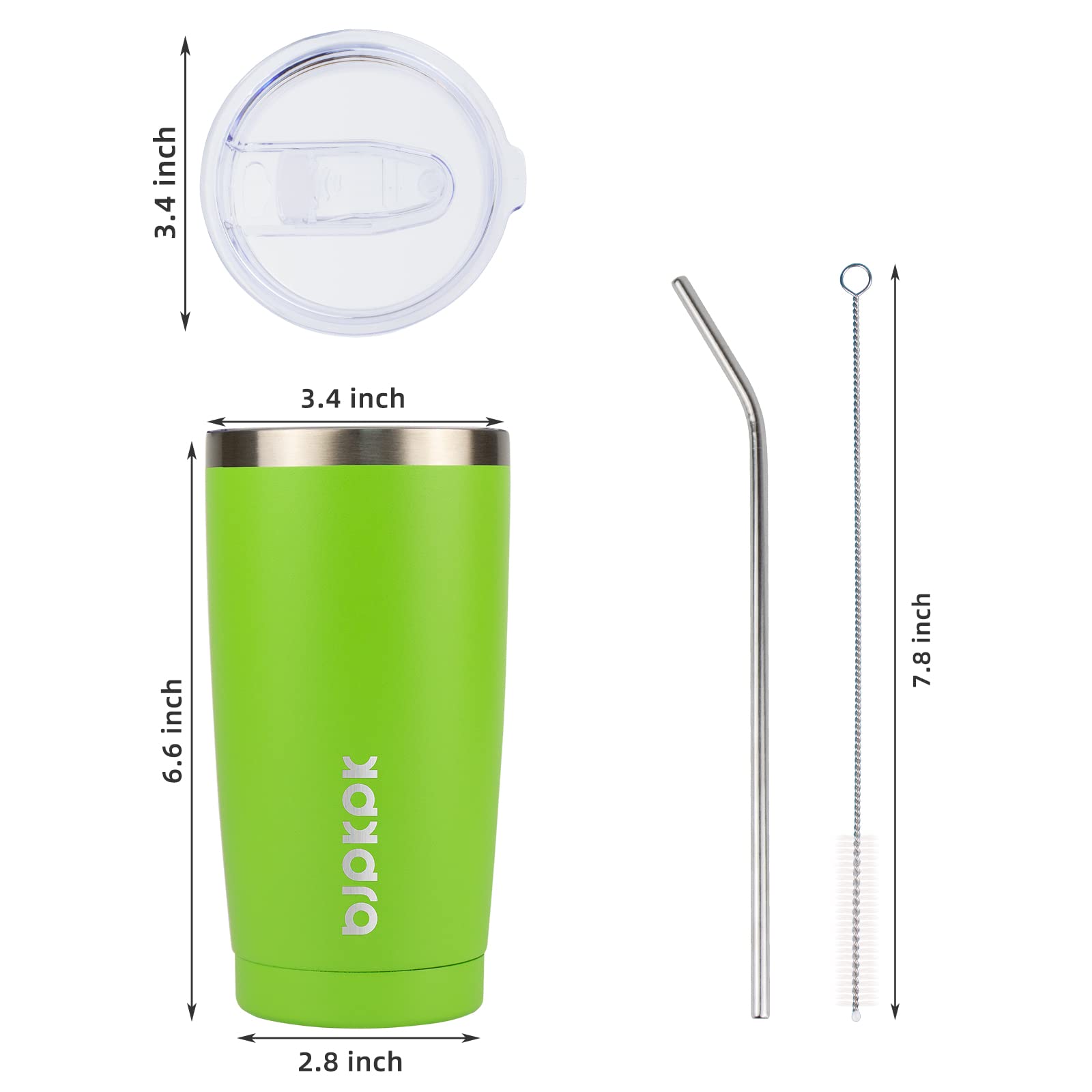 Bjpkpk 20Oz Tumbler With Lid And Straw Stainless Steel Tumbler Cup Vacuum Insulated Double Wall Travel Coffee Mug,Green