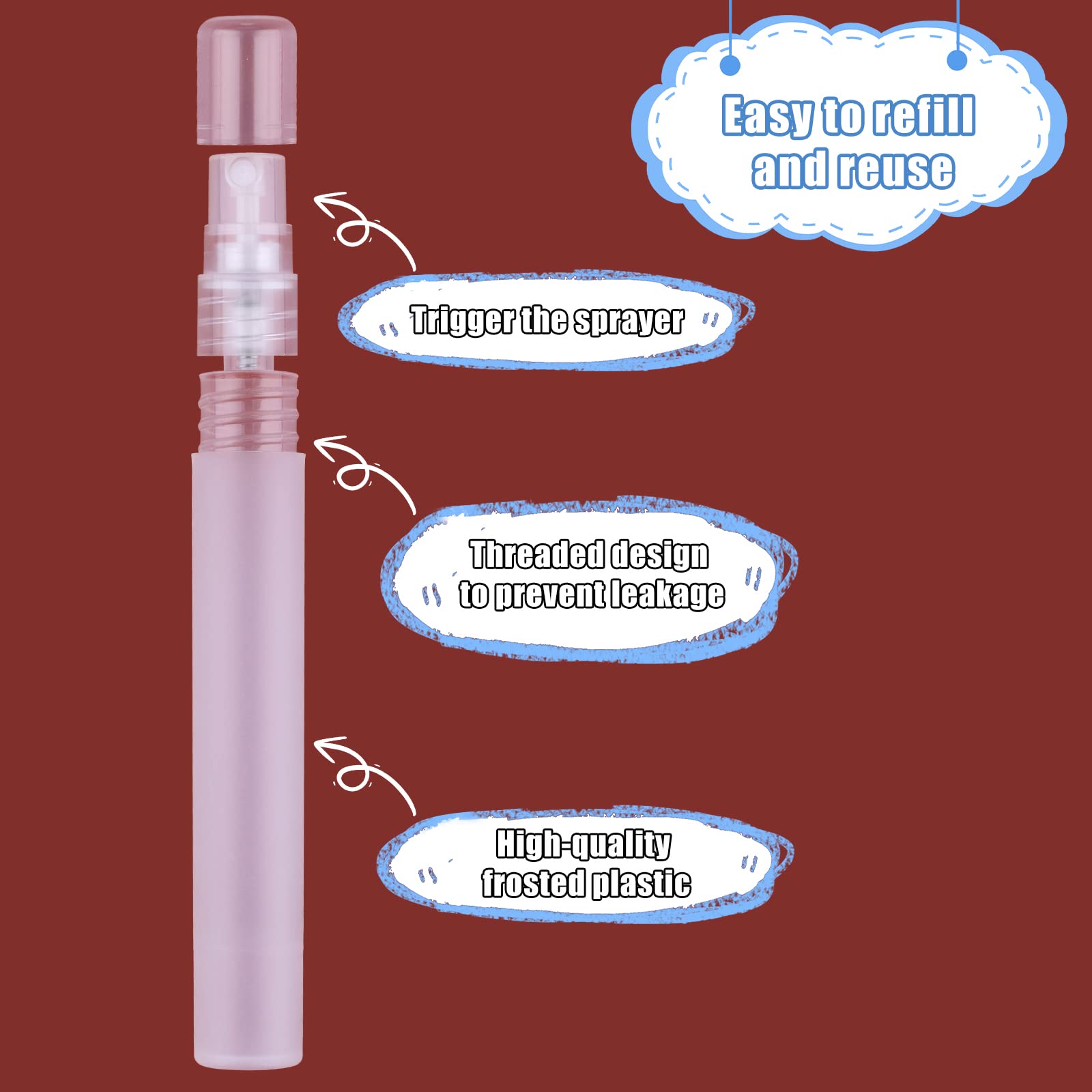 Kinbom 5Pcs 10Ml Perfume Atomizers Refillable, Matte Plastic Small Spray Bottles For Travel Fine Mister Empty Spritzer Bottles F