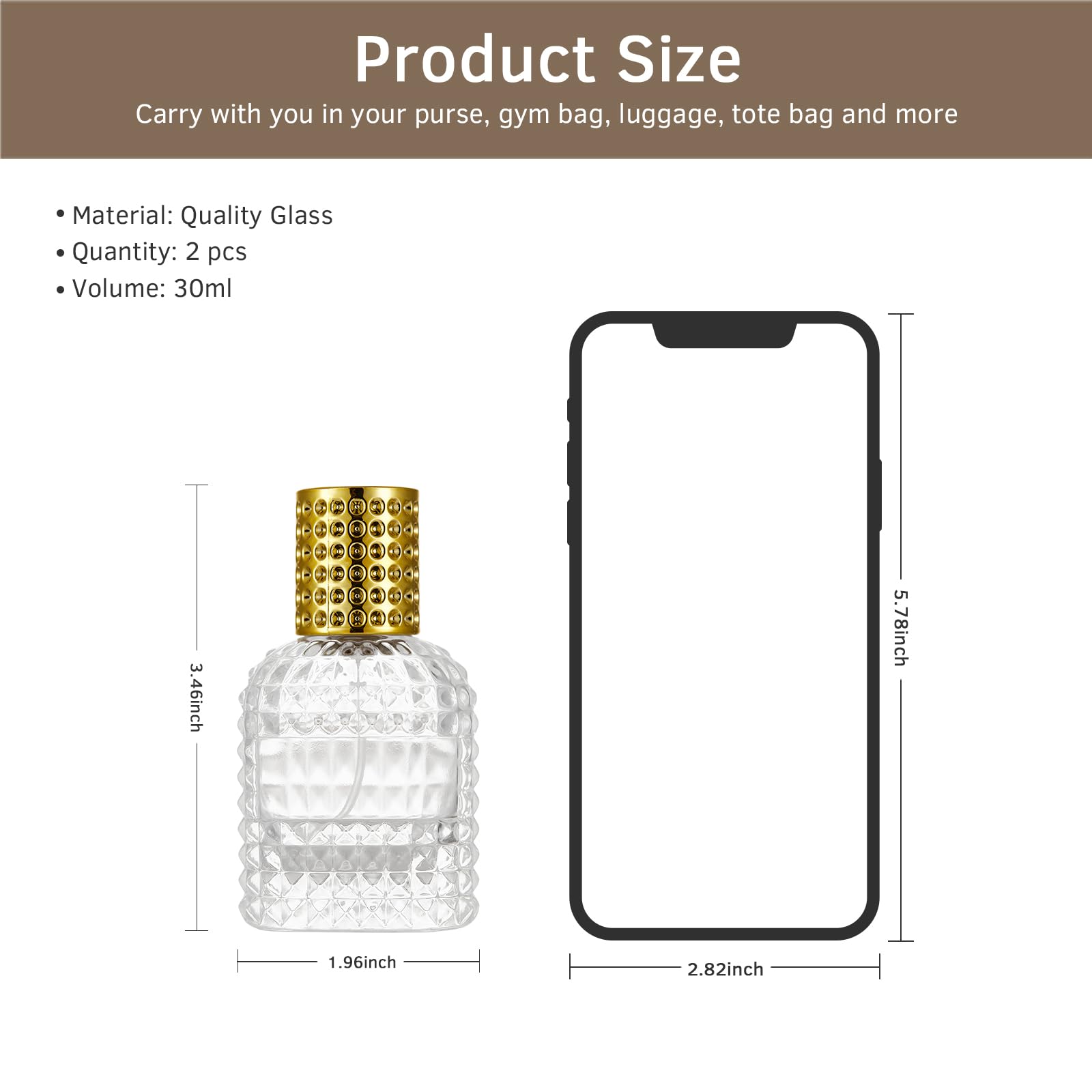 Hxryagi 2 Pack 30Ml Refillable Spray Perfume Bottles, Empty Clear Perfume Atomizer, Portable Perfume Mist Spray Bottle Travel Pe