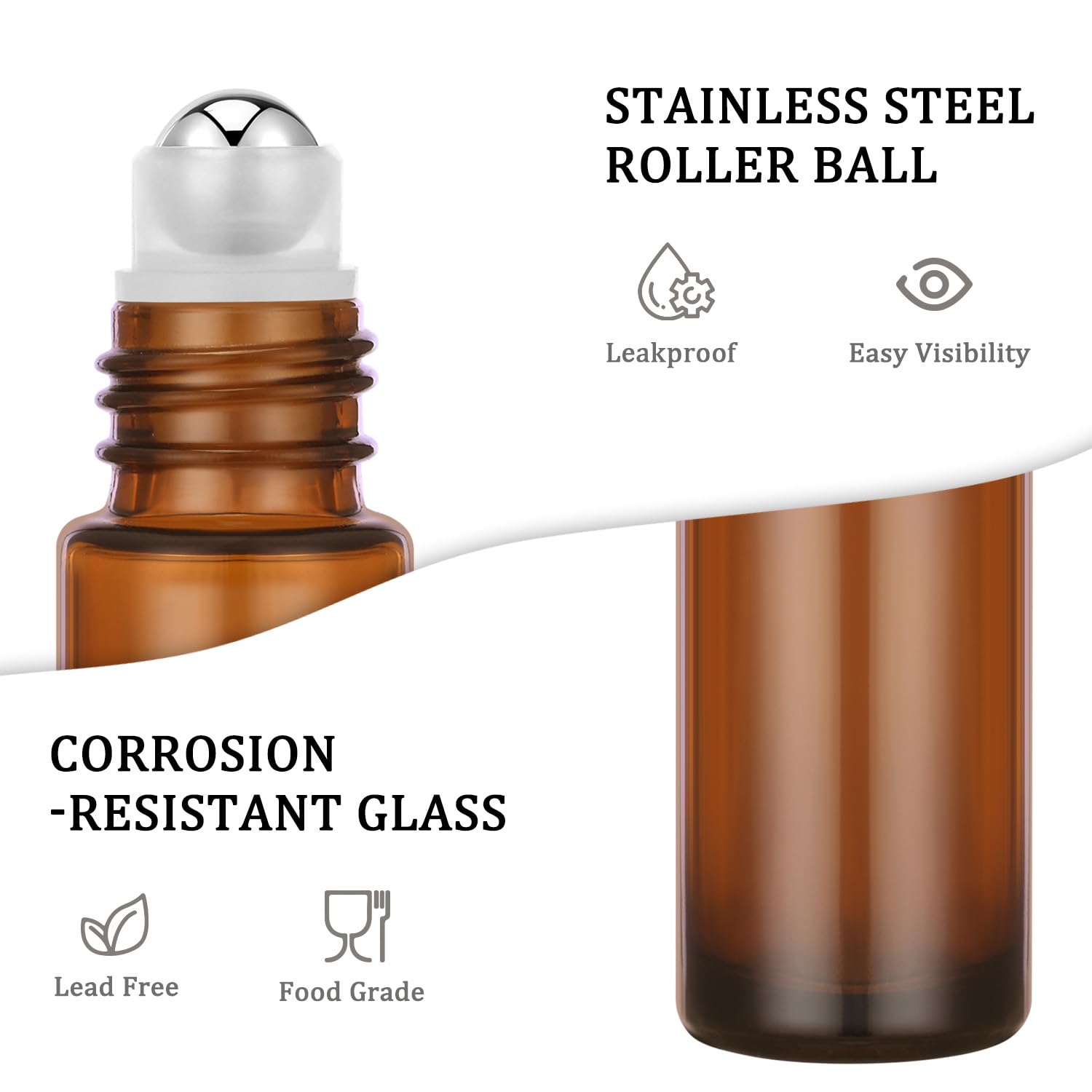 4 Pack, Essential Oil Roller Bottles, Amber Glass Roller Balls For Essential Oils, 10Ml Empty Rollerball Bottles For Travel Refi