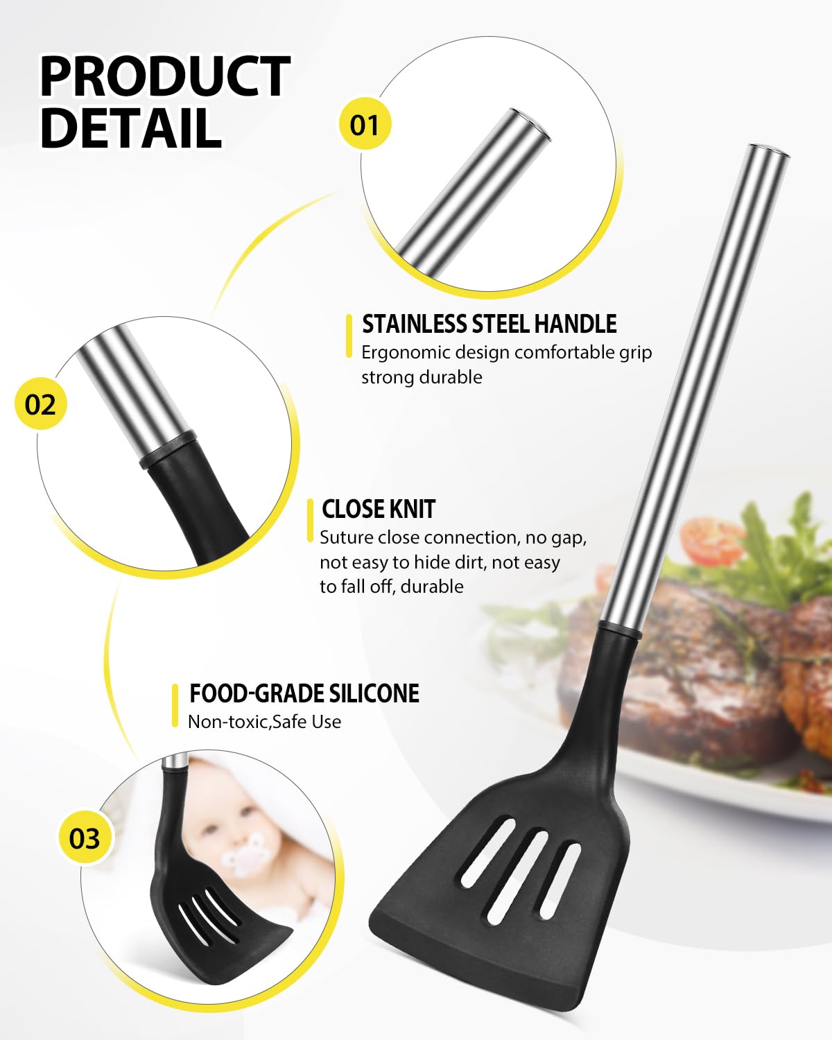 4 Pcs Silicone Kitchen Utensils Set, Wok Spatulas-Slotted Turner-Cooking Spoon-Slotted Spoon, Non-Stick Bpa Free Heat-Resistant