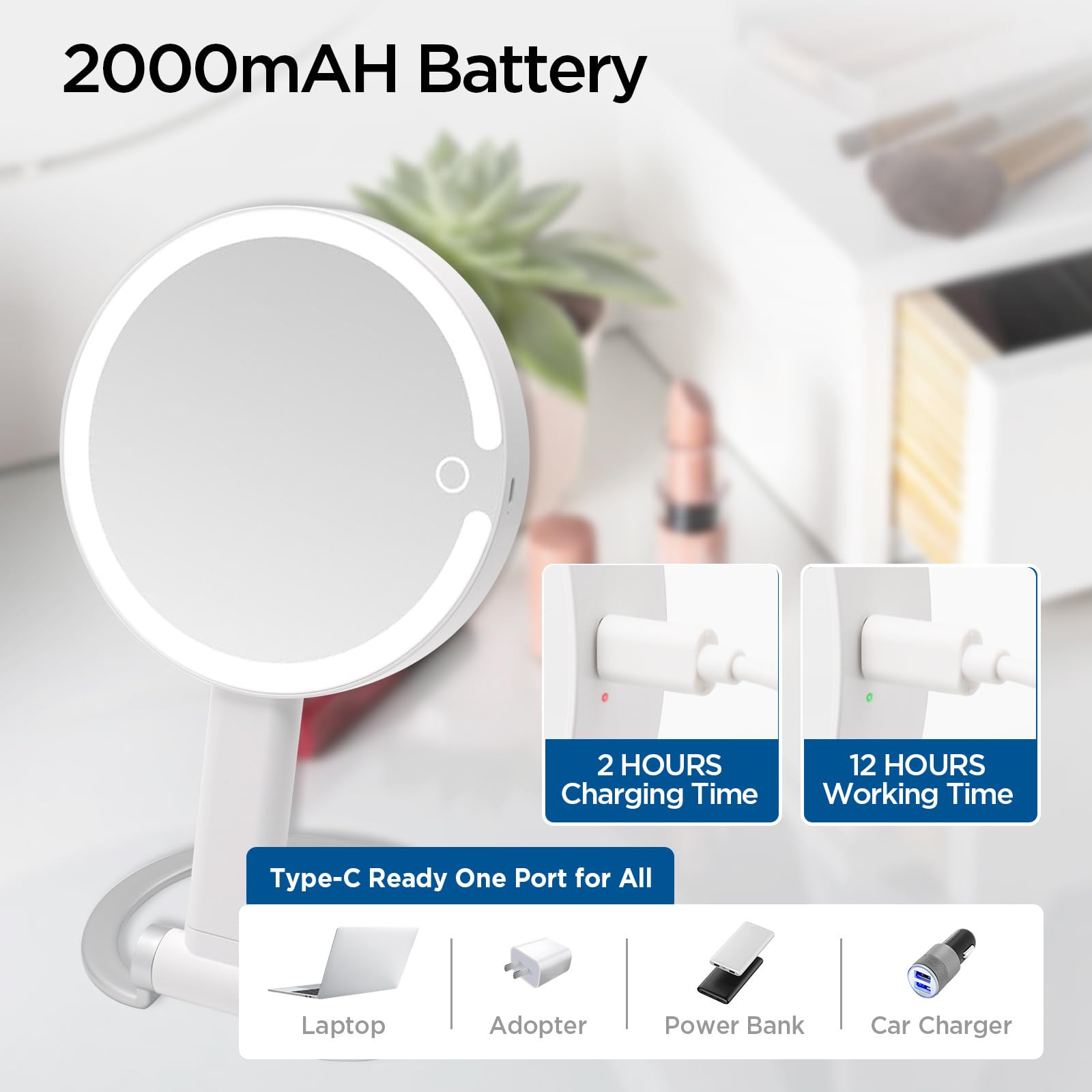 Magnifying Mirror with Light, Makeup Mirror with Lights and Adjustable Brightness, Hanging and Handheld Mirror with Handle, Trav