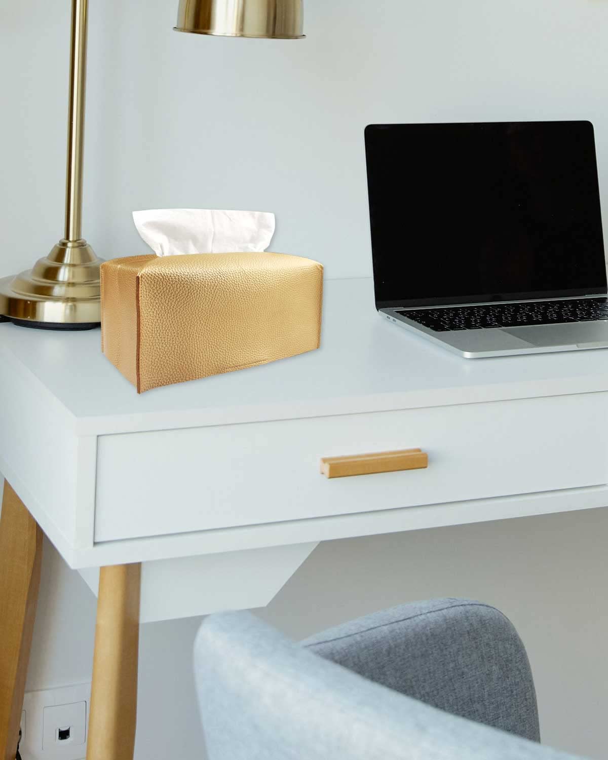 Gold Tissue Box Cover Rectangular - Plus Size Leather Tissue Box Holer With Bottom Belt Modern Pu Leather Long Rectangle Tissue