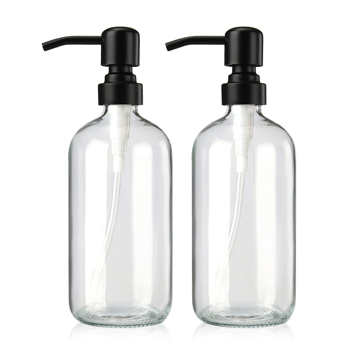 Amazerbath Thick Amber Glass Soap Dispenser With Pump Stainless Steel, 17Oz Luxury Gold Hand Soap Dispenser, 2 Pack Modern Vinta