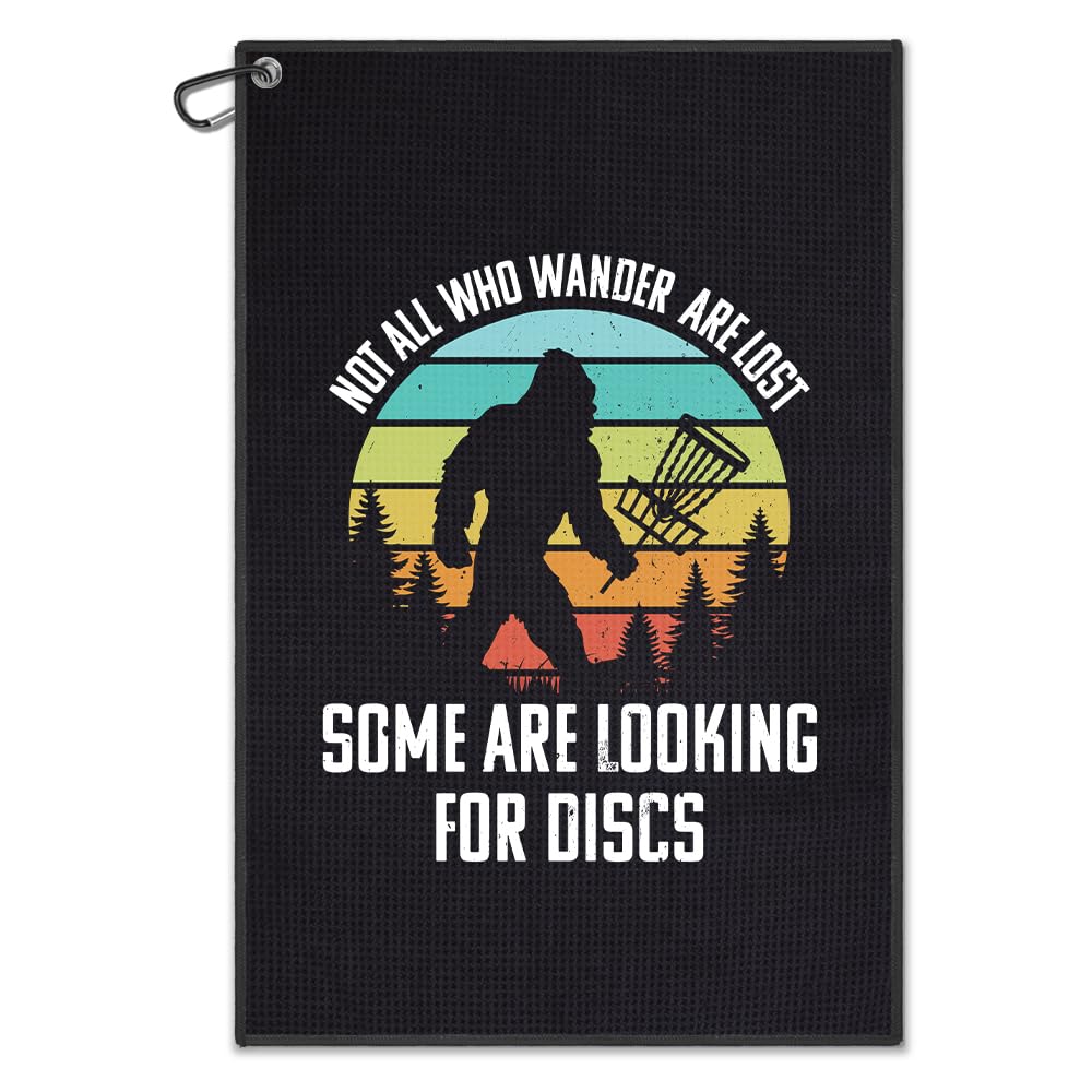 DYJYBMY Not All Who Wander are Lost Some are Looking for Discs Printed Golf Towel for Golf Bags with Clip, Funny Disc Golf Bigfo