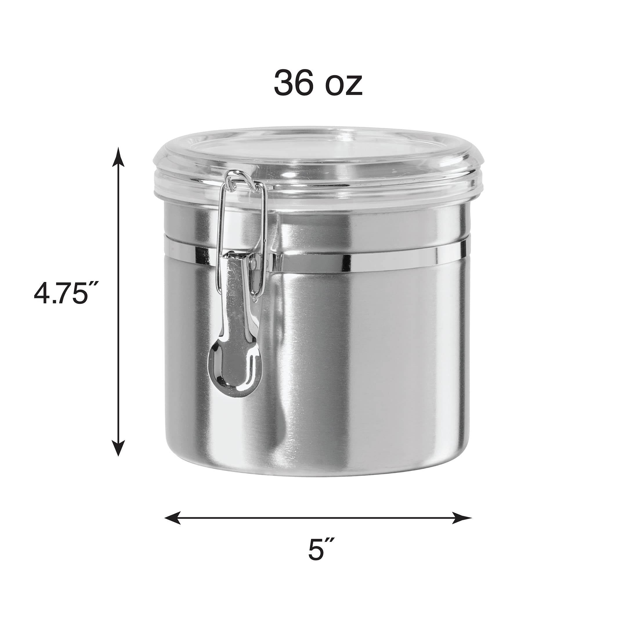 Oggi 36-Ounce Stainless Steel Canister With Clear Acrylic Lid And Locking Clamp