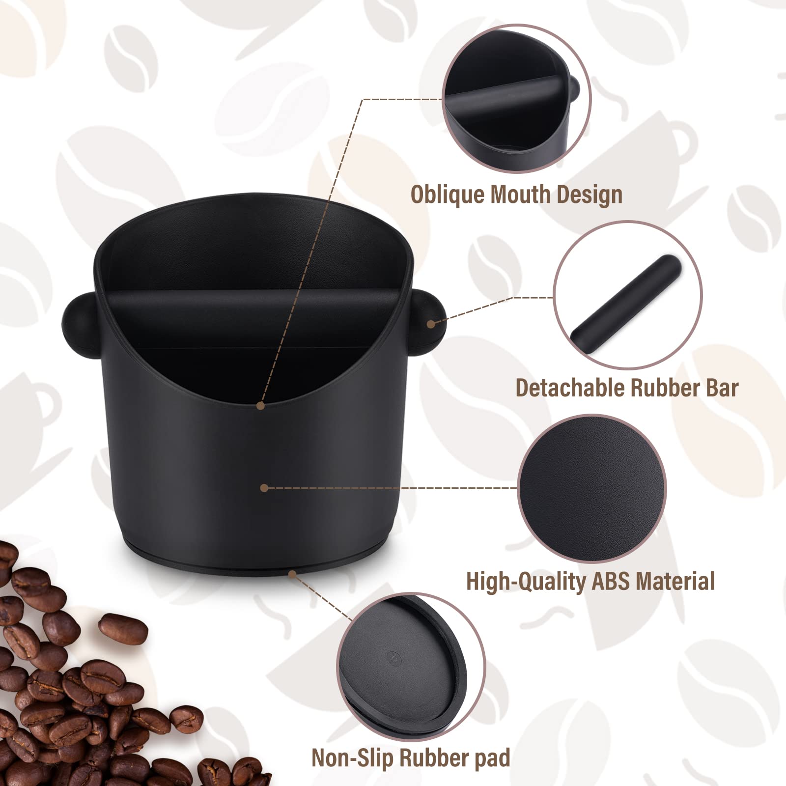 HOMEE Espresso Knock Box Coffee Grounds Container with Removable Knock Bar Espresso Dump Bin with Non-Slip Base Shock-Absorbent Espresso Accessories Durable Barista Tool for Coffee Bar Kitchen Counter