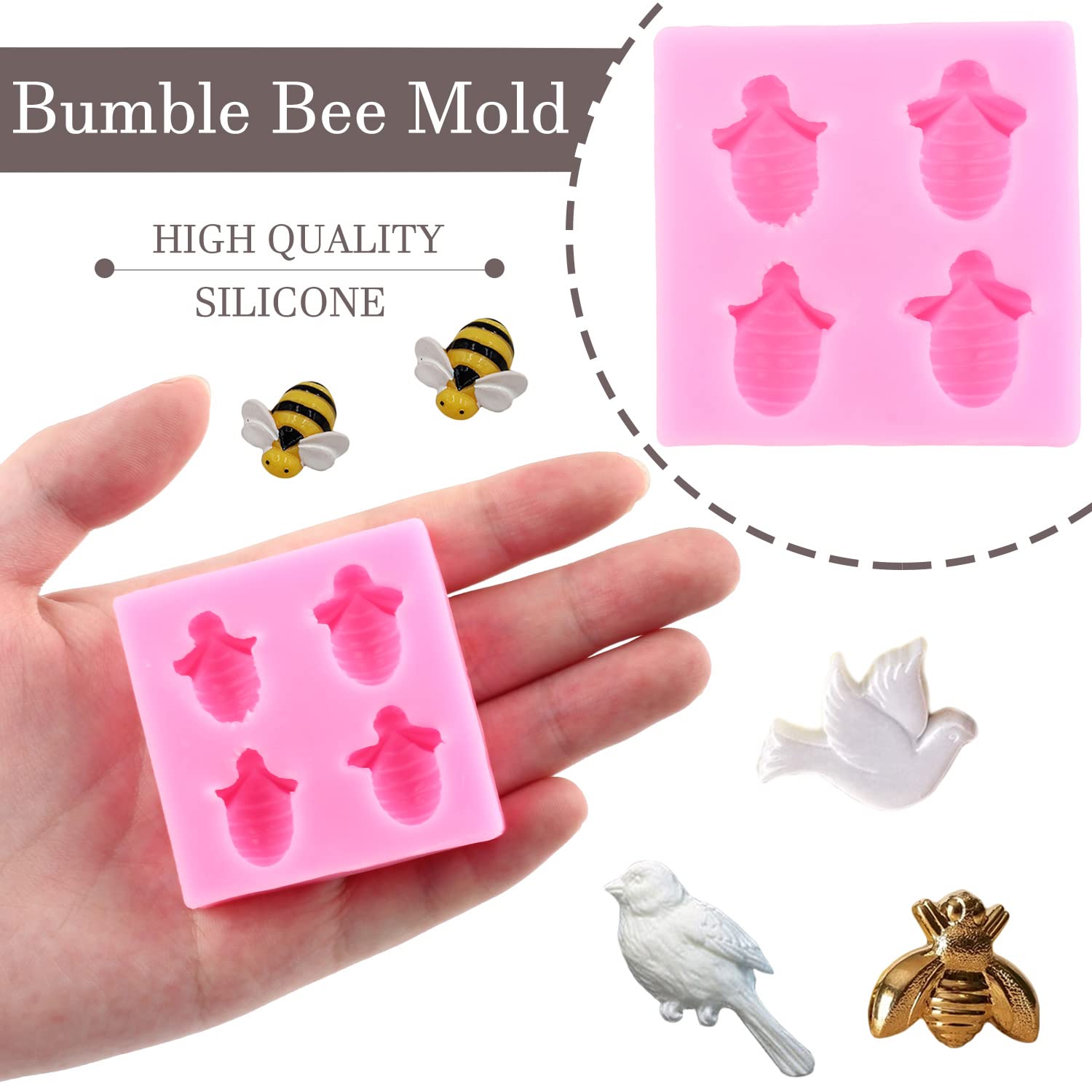Mujiang Bumble Bee Silicone Mold Bird Fondant Molds For Cupcake Topper Cake Decorating Candy Polymer Clay Chocolate Gum Paste Se