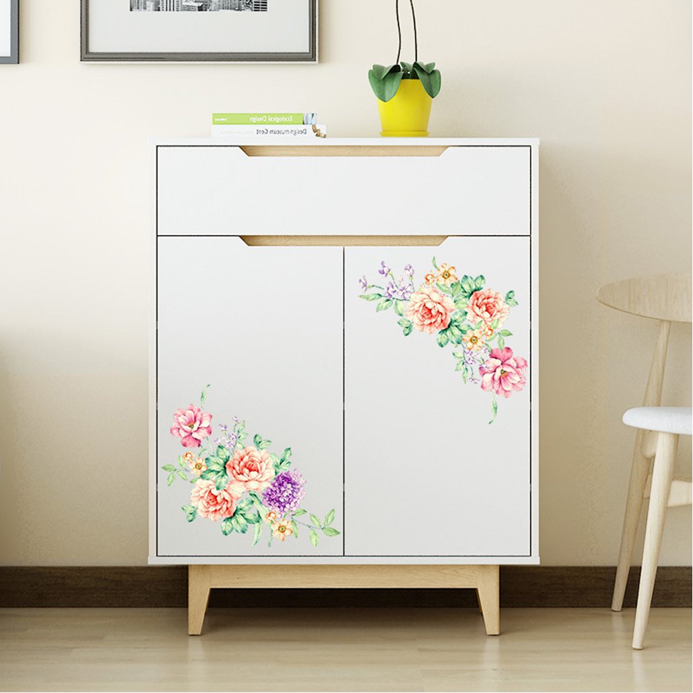 Witkey 2Pcs/Set Nobility Peony Floral Flowers Bathroom Toilet Wall Arts Decals Decors Removable Stickers For Bedroom Living Room