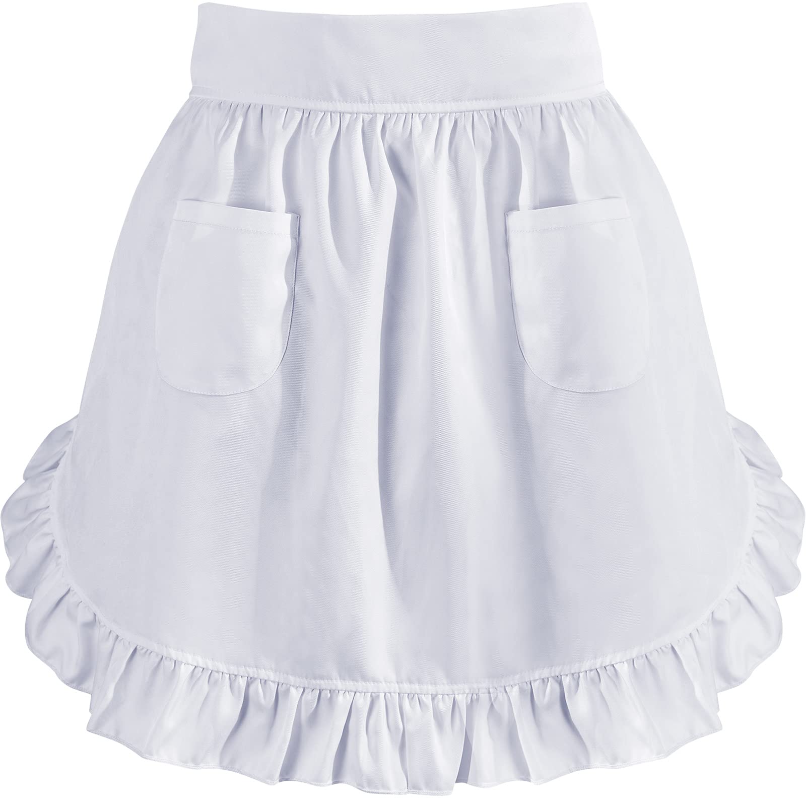 Geyoga White Waist Aprons for Women with Pockets Kitchen Cooking Waitress Maid Apron Vintage Skirt Cute Ruffle Dress Costume