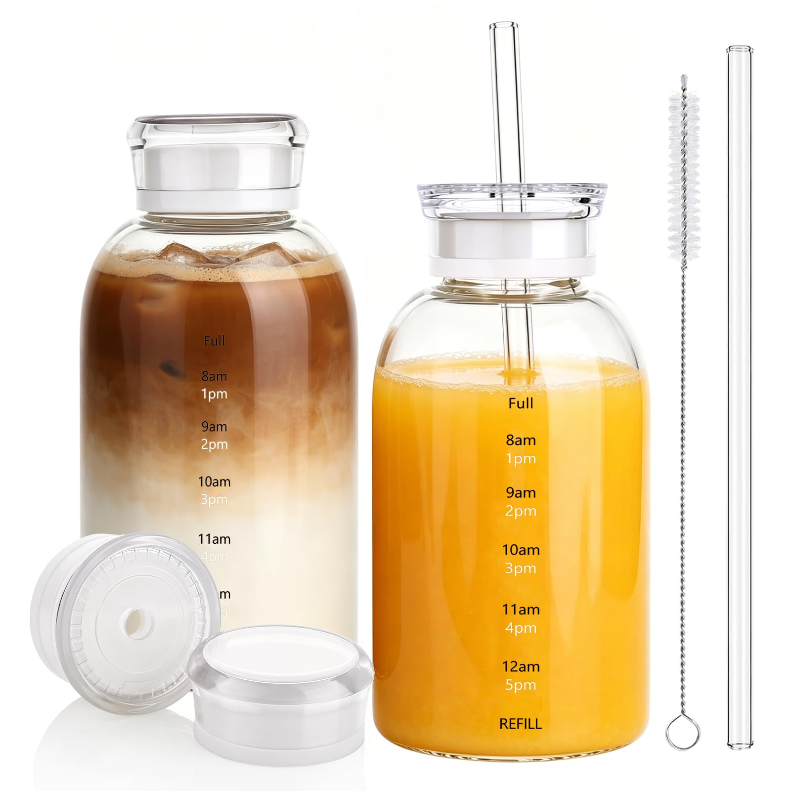 Elitrivox 15oz Glass Water Bottles with Lids and Straws, 2 Pack