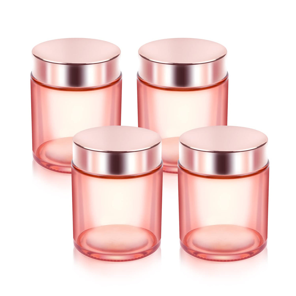 Cositina 4 Pack 3.4 Oz Pink Glass Jars With Rose-Golden Lids & Inner Liners,Empty Round Storage Containers Travel Jars Pot,For C