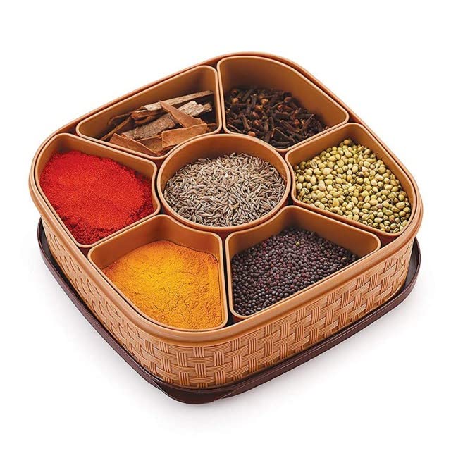 Ferio Masala Box Spice Rack Box With 7 Masala Container For Kitchen Brown  Pack Of 1